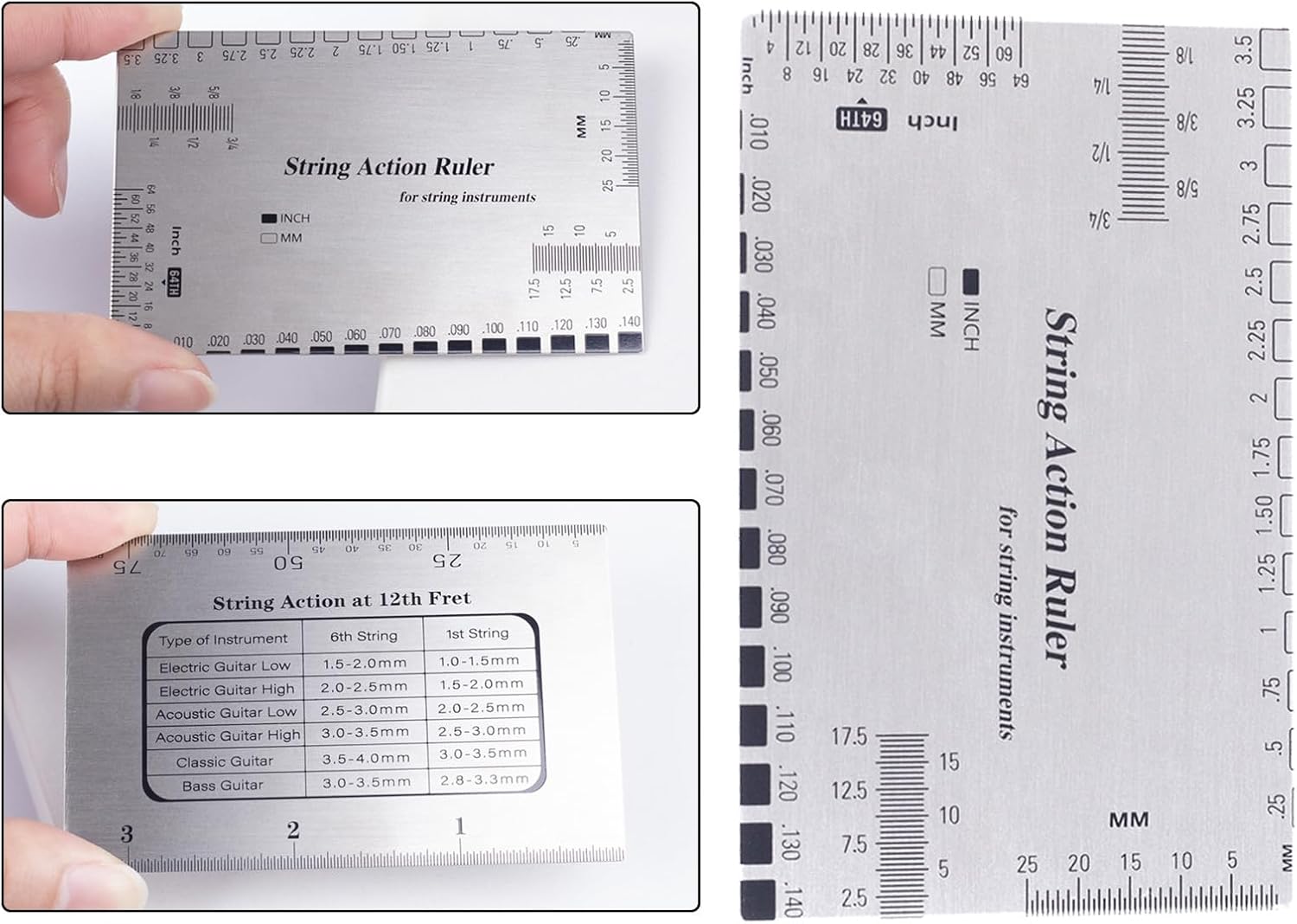 Guitar String Action Gauge Ruler Setup Tool Acoustic Guitar Setup Measuring Tool for Electric Basses Acoustic Guitar