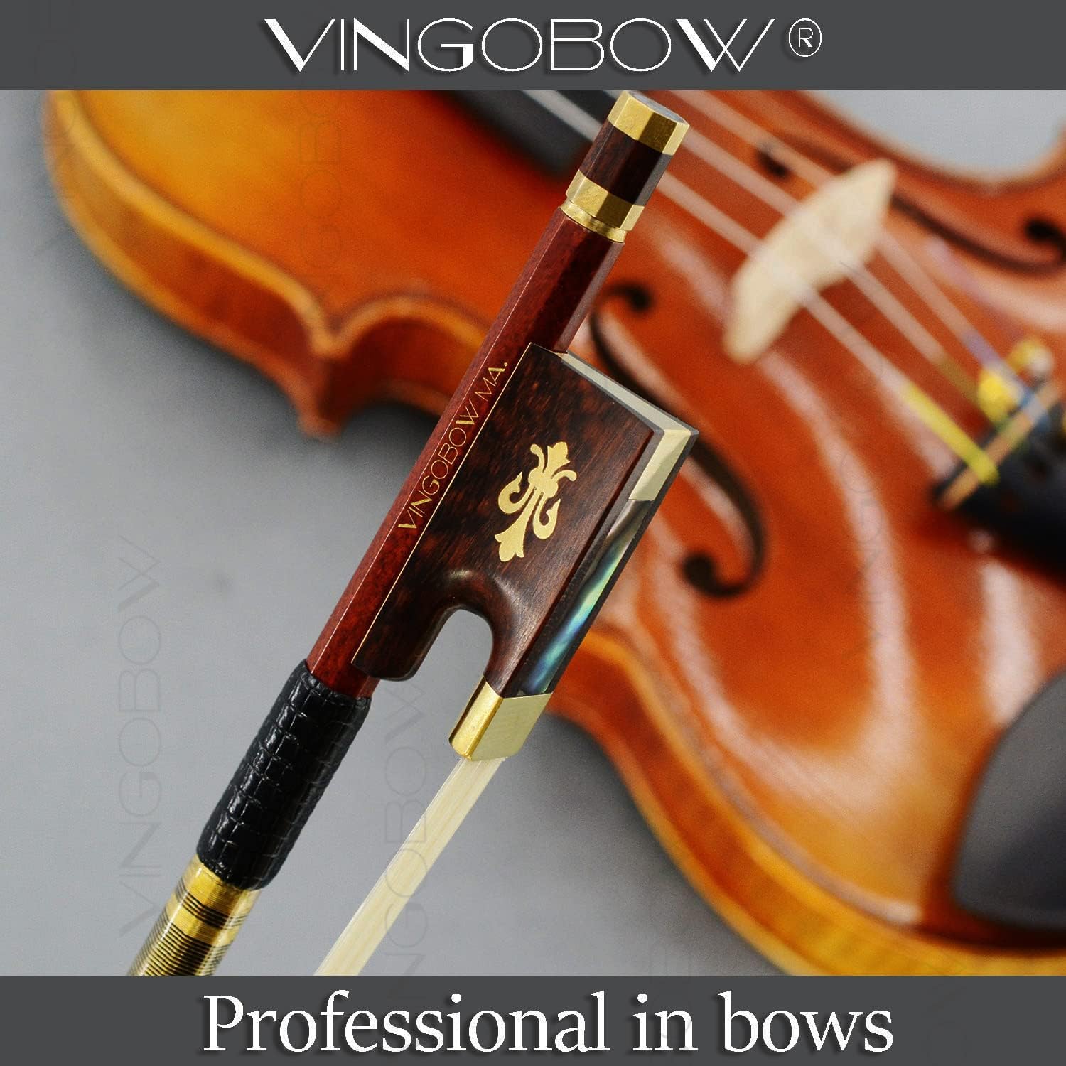 Carbon Fiber Core Hybrid Peranmbuco Skin Violin Bow 4/4 Size VINGOBOW 127V Master Level Fleur-de-lys Snakewood Frog 4 4 Full Straight Premium Natural Horse Hair for Porfessional Player …