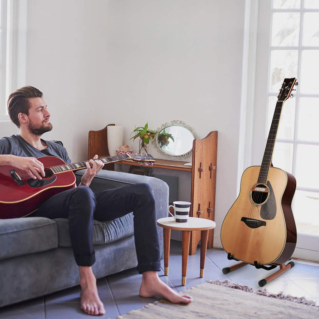 SNIGJAT Wood Guitar Stand, Acoustic Guitar Stand with Padded Foam, Classical Electric Guitar Stand, A-Frame Folding Bass Guitar Display Stand Compatible with Cello, Mandolin, Bass, Banjo, Ukulele