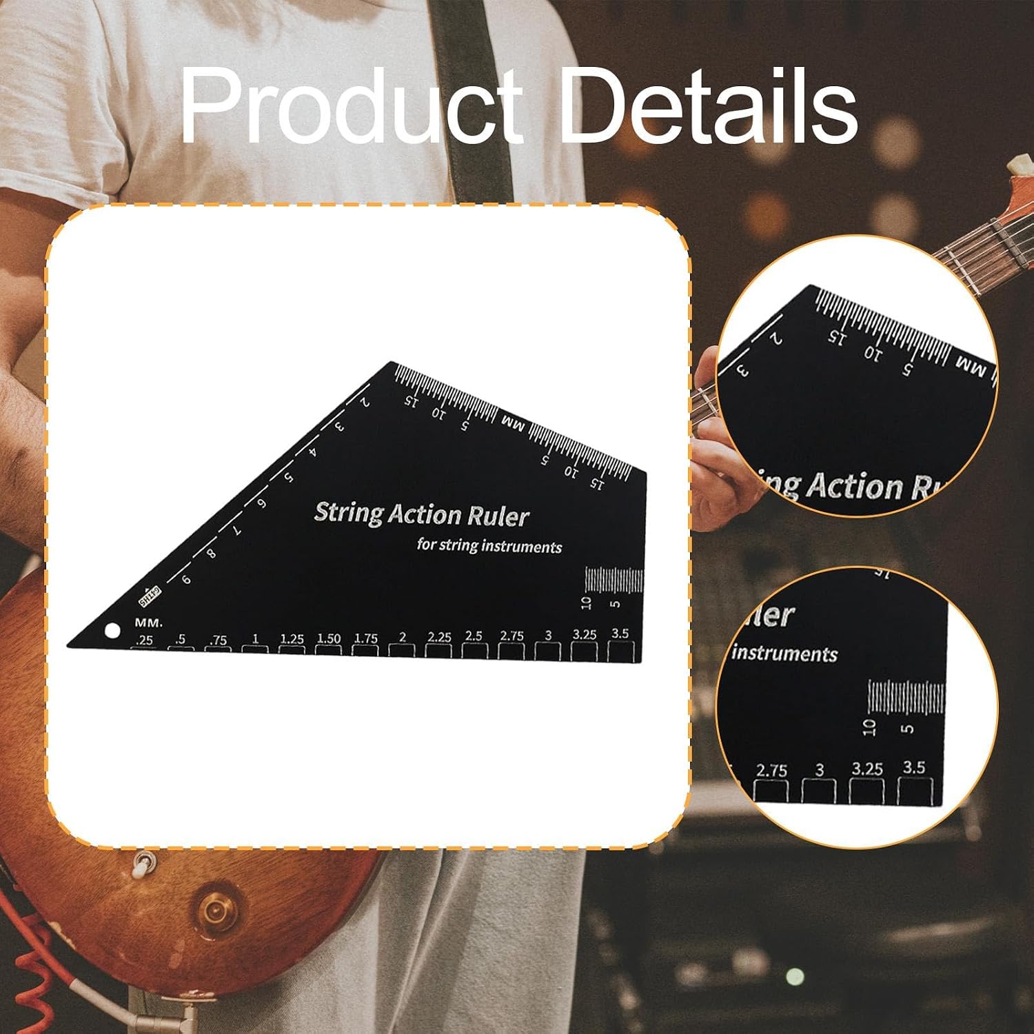 Stainless Steel Strings Action Ruler Guitar Setup Gauge Tool, Portable Luthier Tool for String Instruments, Electric Guitar, multifunctional