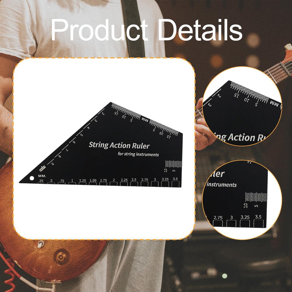 YIJU Guitar Action Gauge Ruler Stainless Action Ruler Guitar Setup Fretboard Measuring Tool for Electric Bass Suitable for Workshop Studio, square
