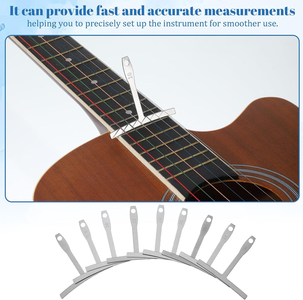 9 Pcs Guitar Radius Gauge Set Luthier Tools Understring Guitars String Height Gauge String Action Gauges Measuring Tool Guitars Setup Repair Kit