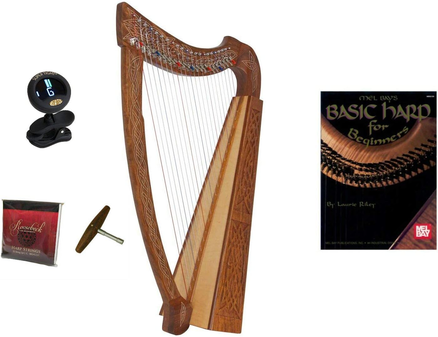 Roosebeck Harp w/Chelby Levers, Extra Strings, Play Book & Clip-on Tuner