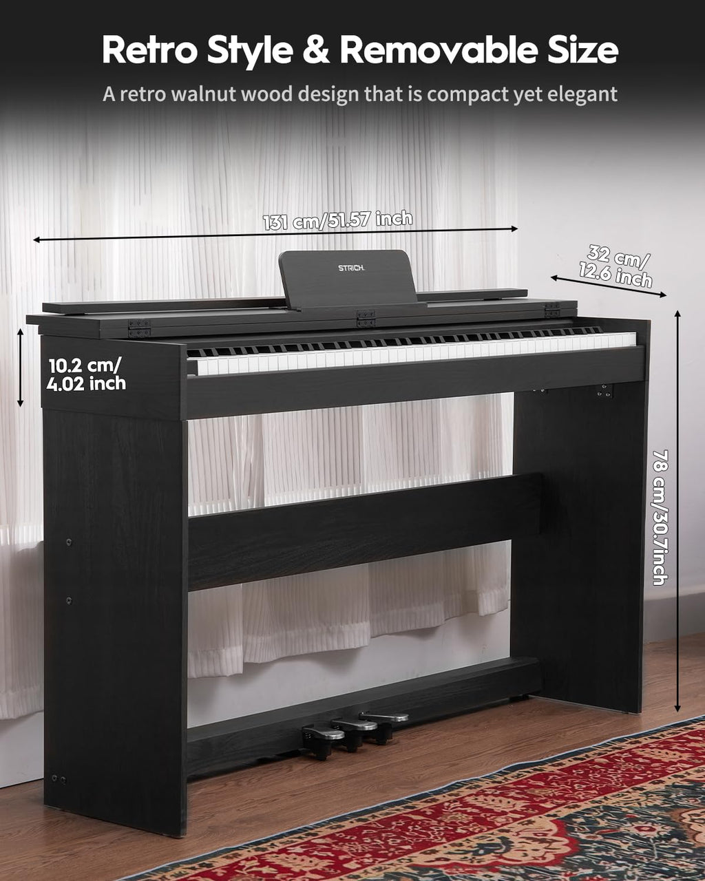 STRICH Digital Piano 88 Keys, Hammer-Action Weighted Keyboard, Full size Electric Piano Keyboard with Furniture Stand, 25Wx2 Speakers, Supports USB-MIDI/Wireless Connect, SDP-300W (Color Walnut Wood)