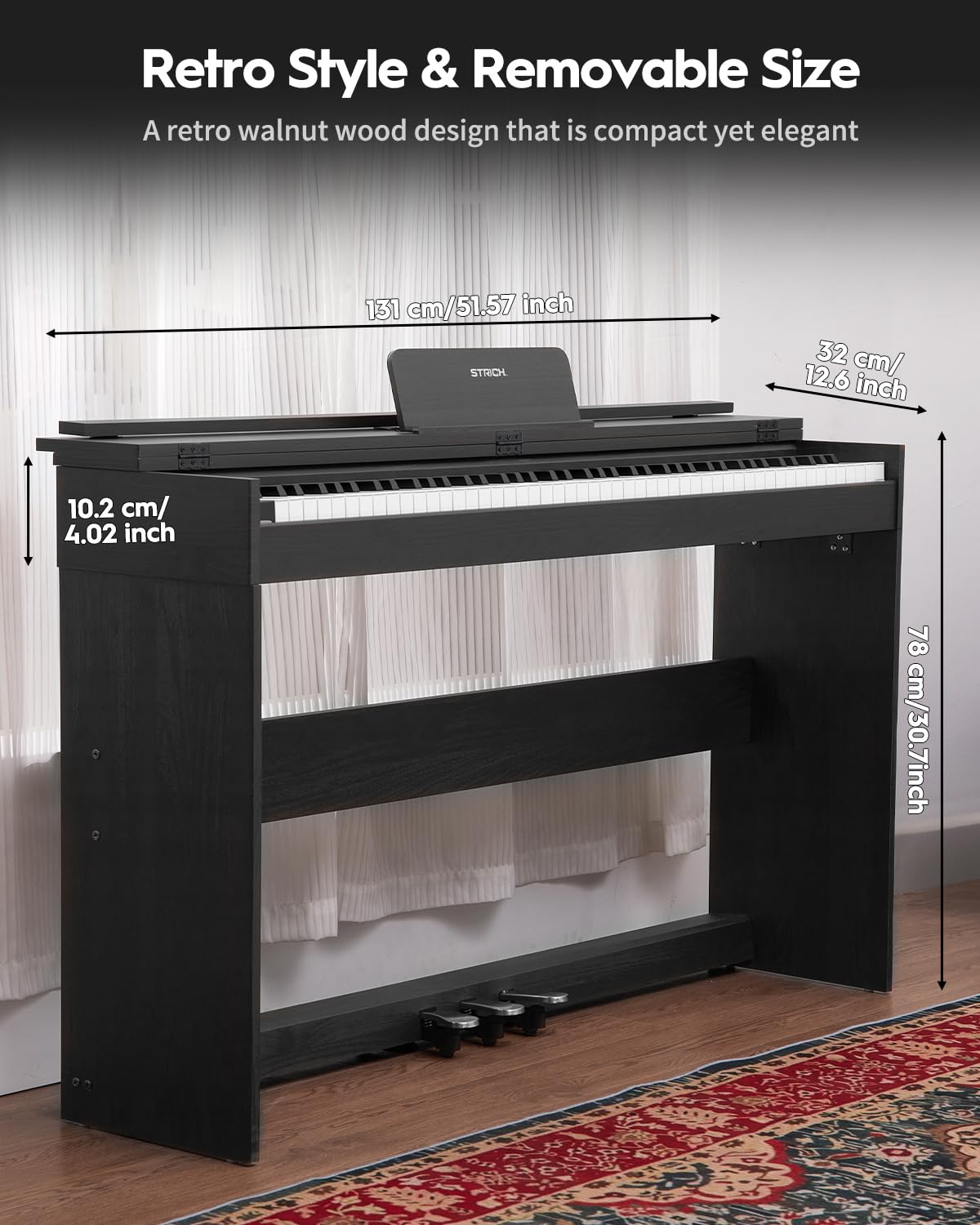 STRICH Digital Piano 88 Keys, Hammer-Action Weighted Keyboard, Full size Electric Piano Keyboard with Furniture Stand, 25Wx2 Speakers, Supports USB-MIDI/Wireless Connect, SDP-300W (Color Walnut Wood)