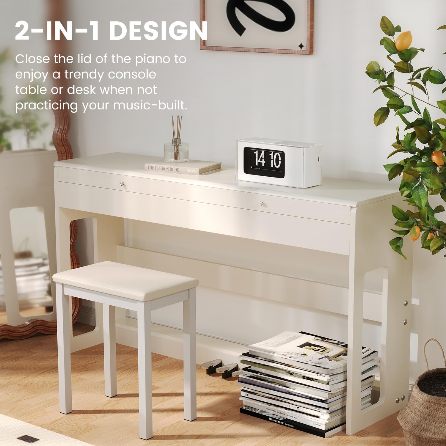 88-Key Weighted Piano Keyboard, Hammer Action Digital Piano with Speakers, Wooden Electric Piano with bench, Triple Pedal, Headphone, cover, Supports MIDI Connecting (Brown)