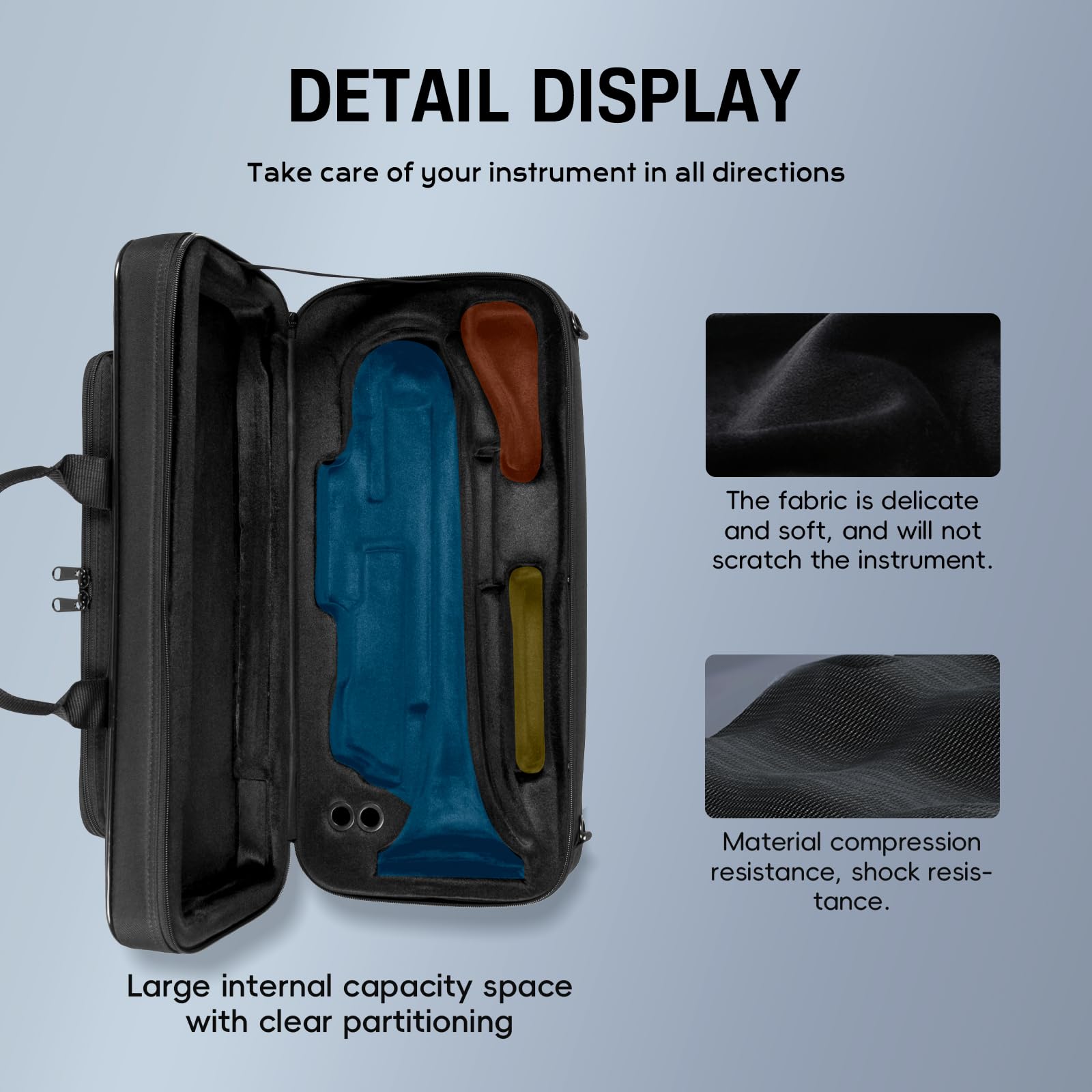 Lightweight Trumpet Case, Soft Gig Bag Backpack;(BGD-TRUMPET-CON) | Lightweight 600D nylon trumpet case with built-in backpack straps, EPS foam protection, velvet lining, storage pocket.