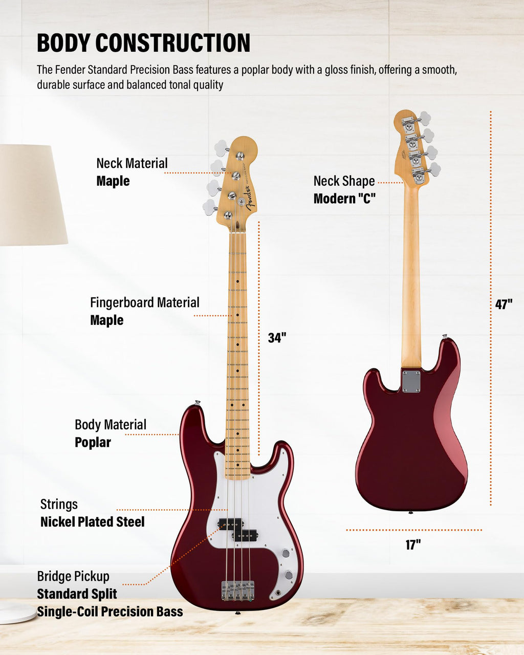 Fender Standard Jazz Bass - Olympic White Bundle with Strap, Guitar Cleaning Kit and Austin Bazaar Instructional Video