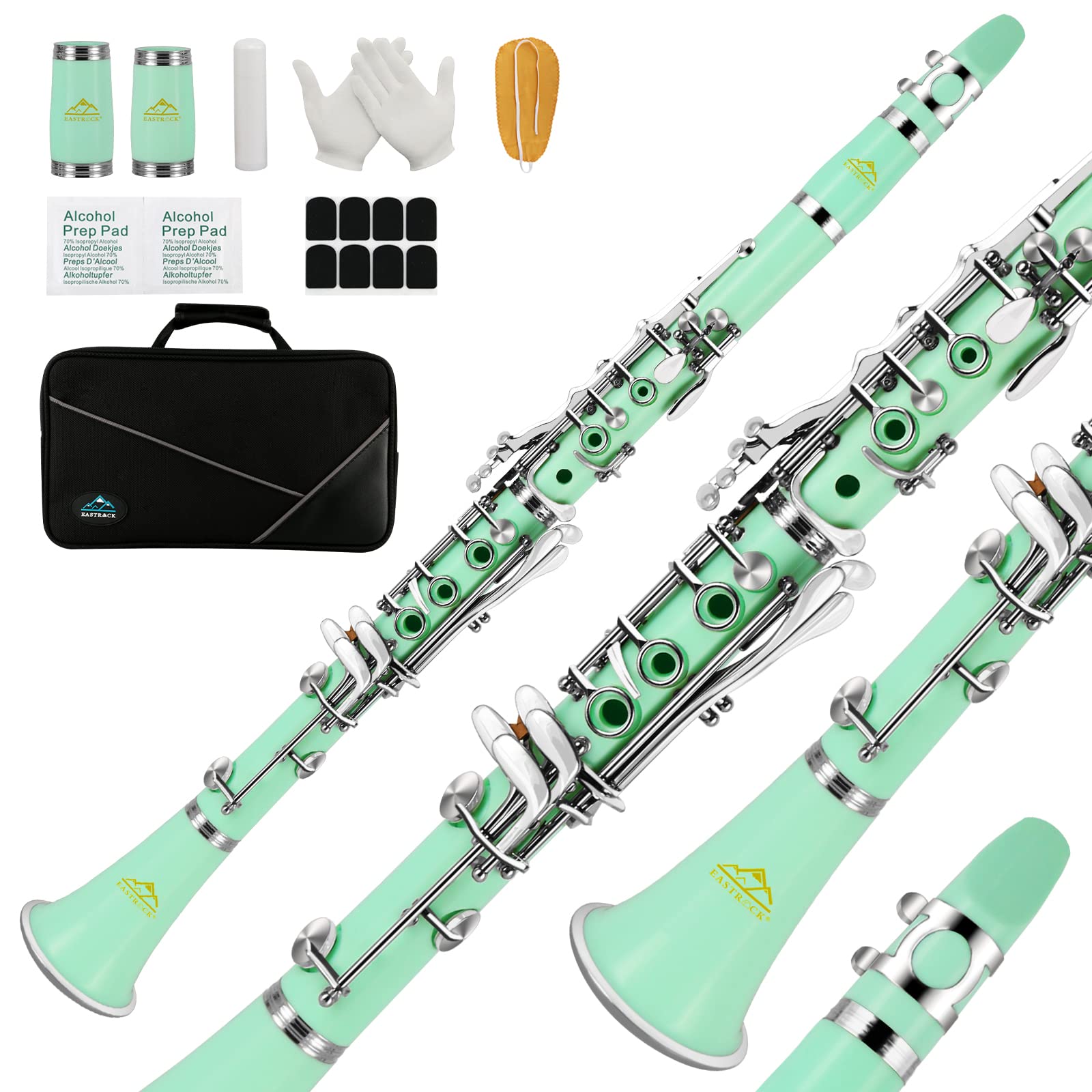 EASTROCK Bb Clarinet 17 Keys ABS Material Wide Range of Tones Particularly Beginner & Students-friendly with Using Tools and 2 Replaceable Barrels