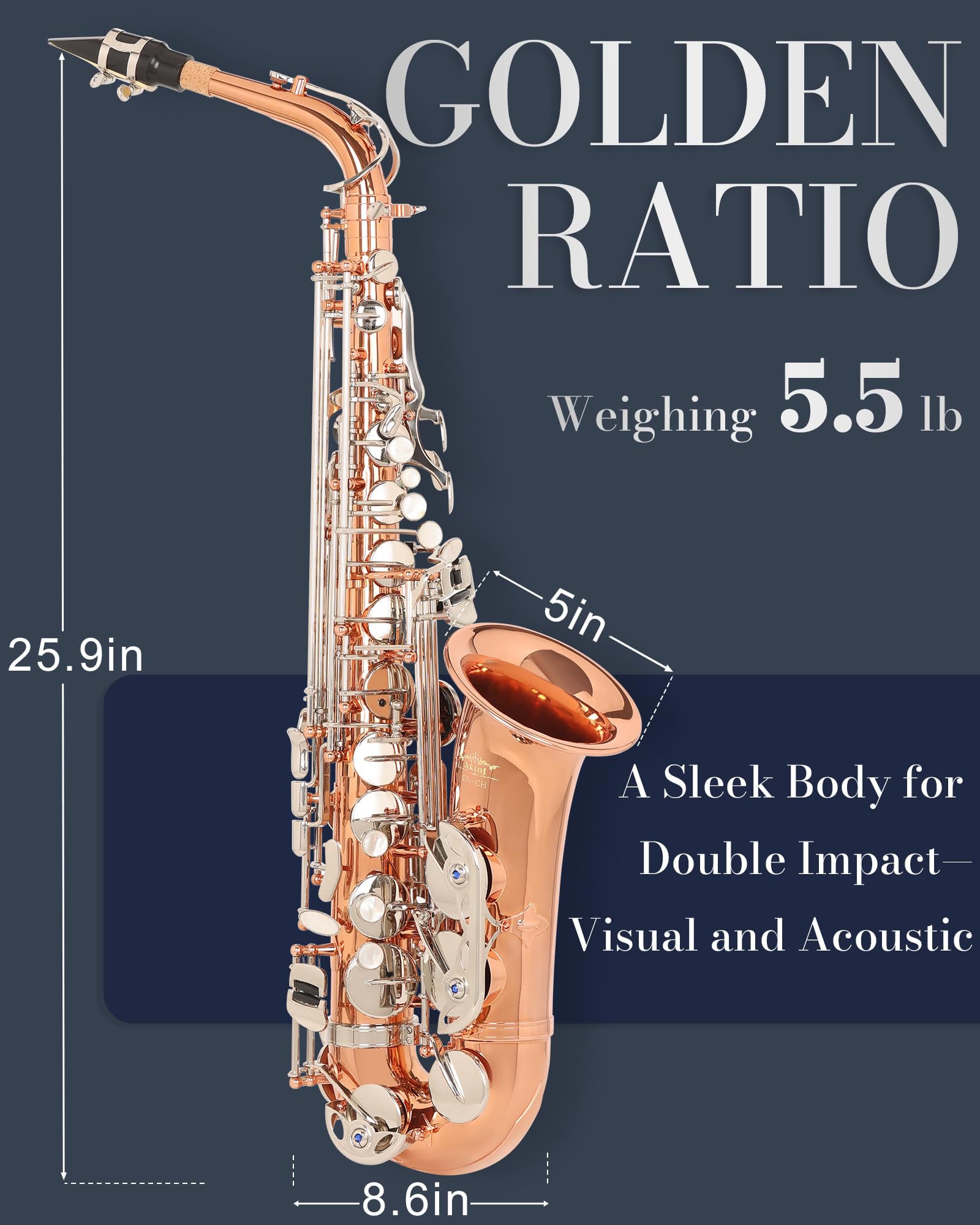 AKLOT Handcrafted E-Flat Alto Saxophone: Matte Silver Brass Body with Warm, Rich Tone, Secure Air Seal, Smooth 23-Key System, Includes Reeds, Premium Leather Case and Saxophone Cleaning Kit (CH-FM)