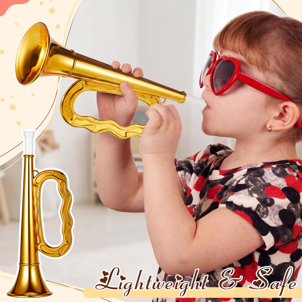 Lewtemi Gold Trumpet Musical Instruments Toy for Kid Toddler Fake Plastic Preschool Music Toy Gift Non-Professional Wind Instrument Early Educational Teaching Songs Gifts for Toddlers Children