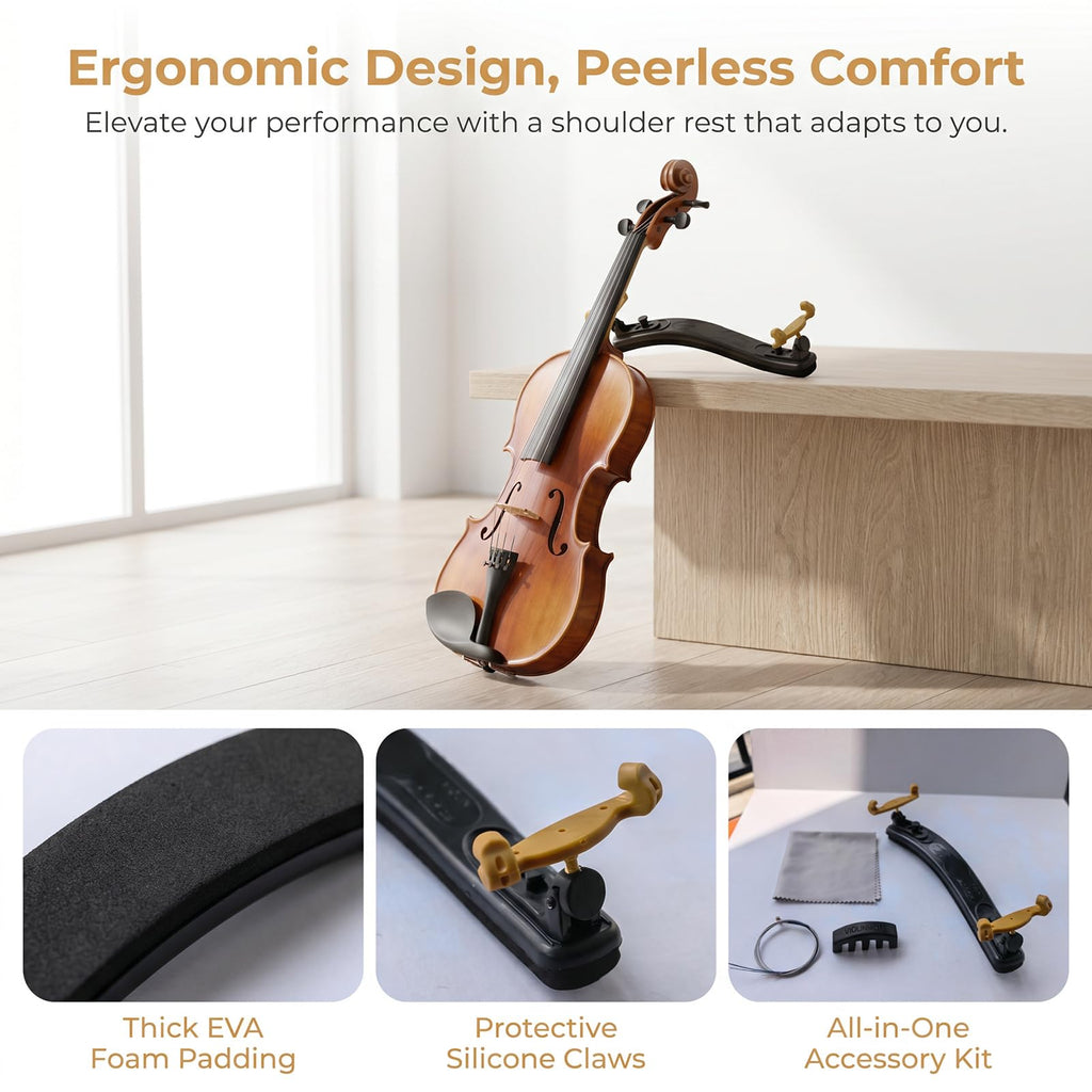 Violin Shoulder Rest 4/4 3/4 Size, Adjustable Collapsible Shoulder Rest for Violin, Ergonomic Violin Accessories for Beginners & Professionals (Classic 3/4-4/4)