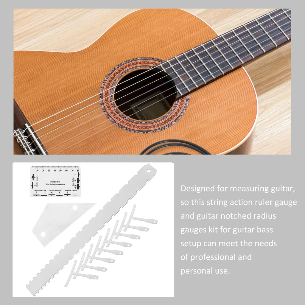 12pcs Guitar Maintenance Tools Luthier Tool Kit Action Gauge Radius Gauge Fret Rocker Ruler for Guitar Repair Tuning