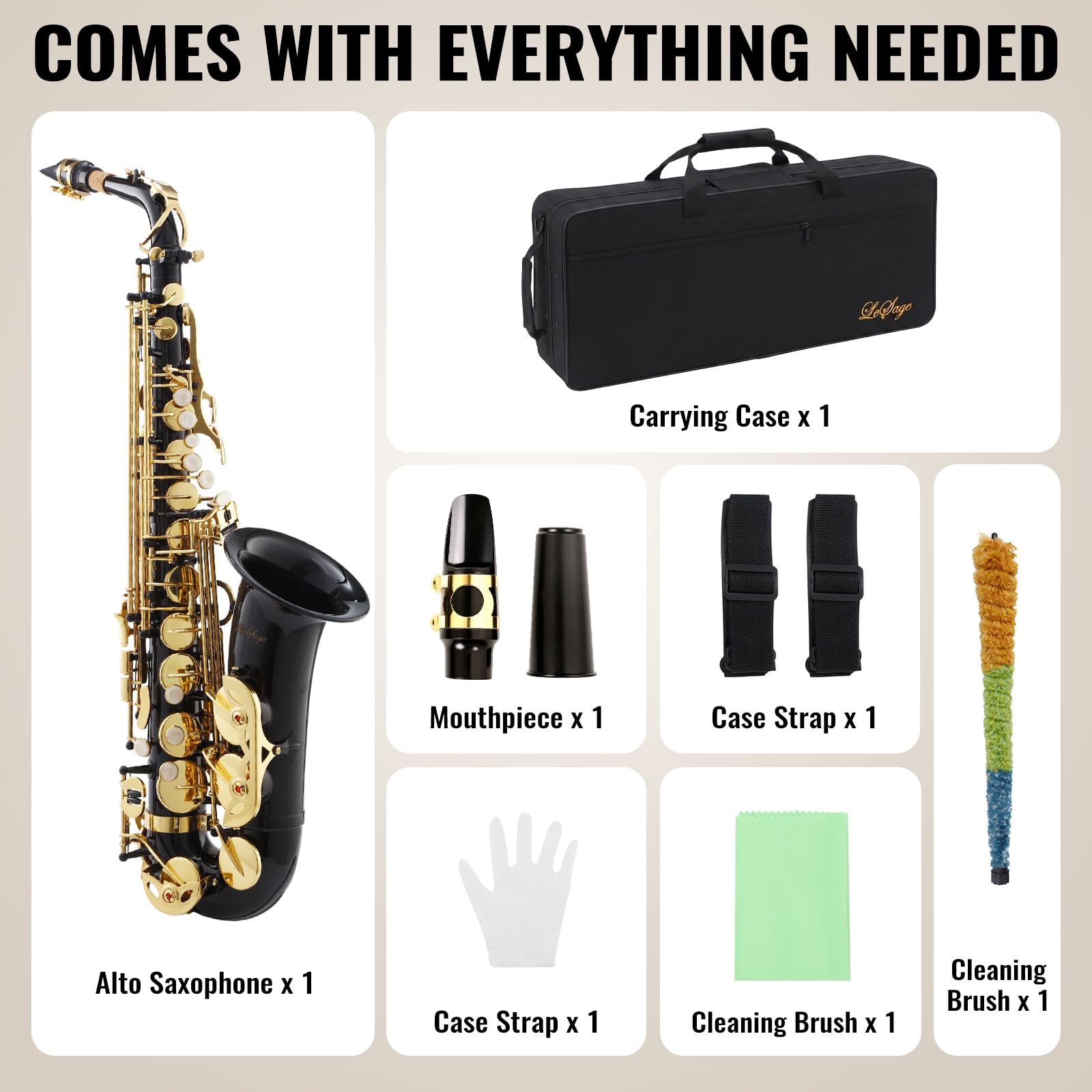 LeSage Alto Saxphone E Flat for Beginners Student School Band Alto Sax Gold Lacquer Music Instrument Saxofon With Carrying Sax Case