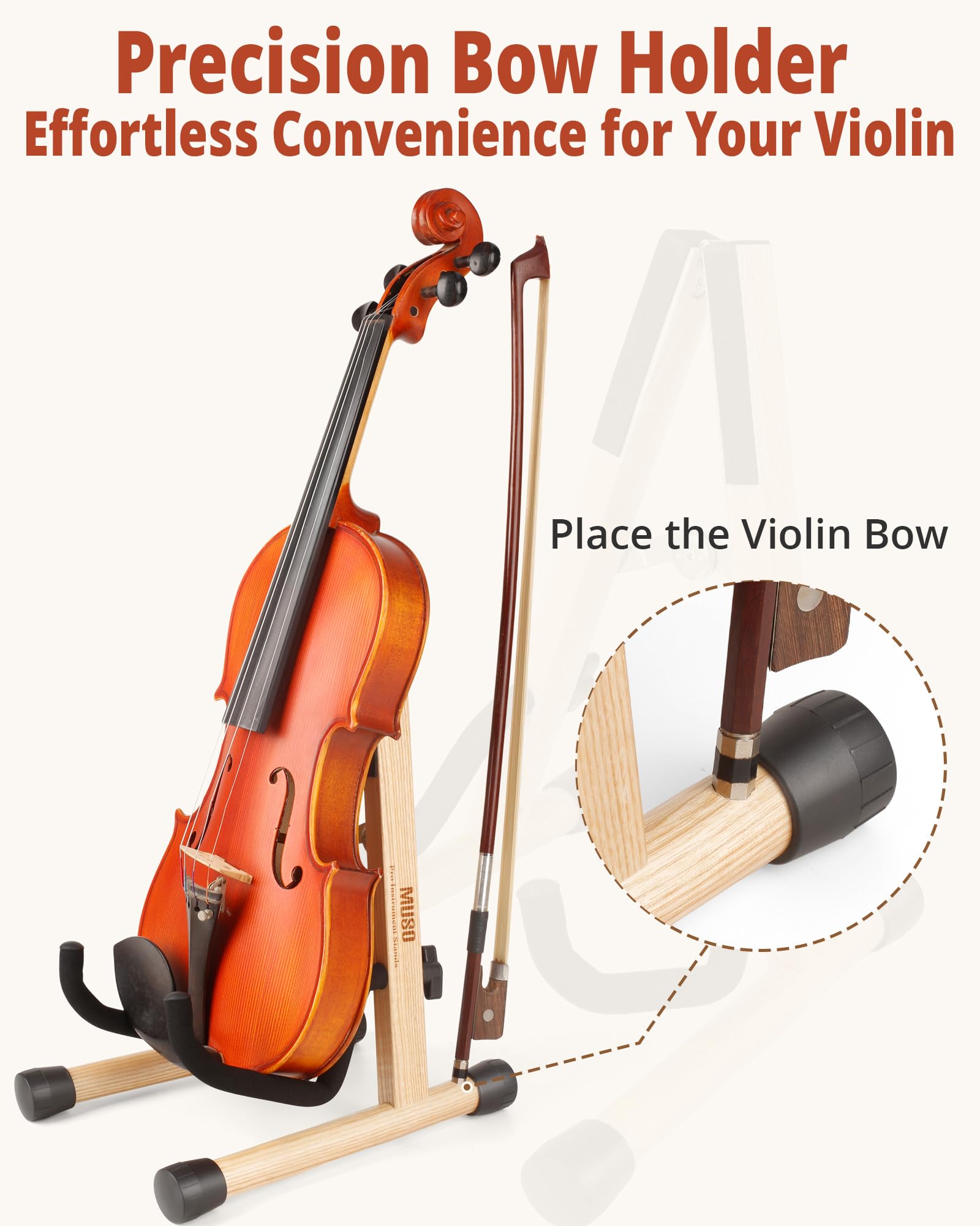 MUSO Cello Stand with Bow Holder,A-Frame Floor Stand with Padded Foam, Handcrafted Cello Rack Fits 1/2, 3/4, 7/8, 4/4 Full-Size and Guitar, Instrument Holder for Home and Studio Display