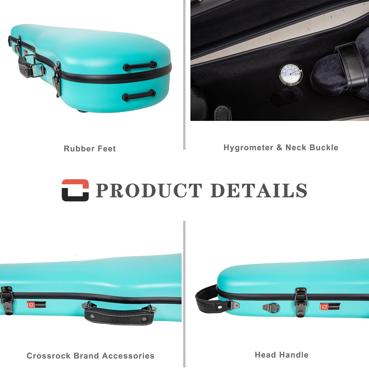 Crossrock Poly Carbon Shaped Violin Case for 4/4 Full-Size | Matte Mint Blue Finish, Hygrometer, Accessory Storage, Protective Blanket – Lightweight Hard Shell