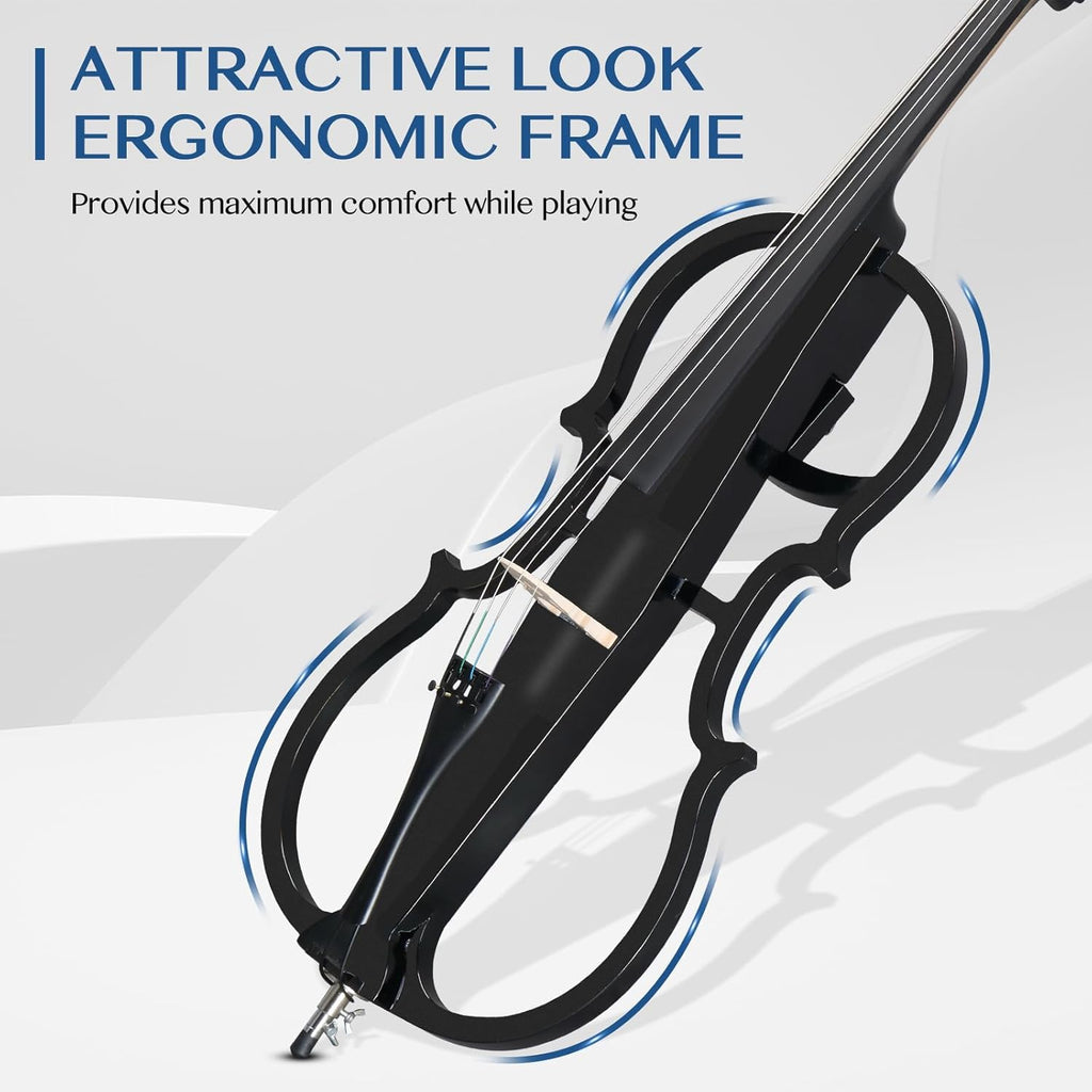 Ktaxon 4/4 Electric Cello, Professional Silent Electric Cello Kit with Thickened Bag, Stereo Headphones, Premium Cable and Rosin, Full Equipment for Adults Beginner and Student (Black)