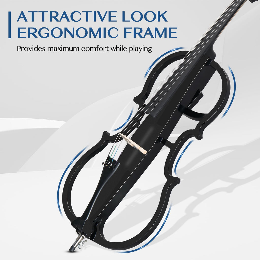 Ktaxon 4/4 Full Size Electric Cello with Classic Scroll, Premium Fingerboard & Unmatched Pickup,Includes 7mm Padding Bag, Bow, Rosin & Headphones, Electric Cello for Beginners Adults (Natural)