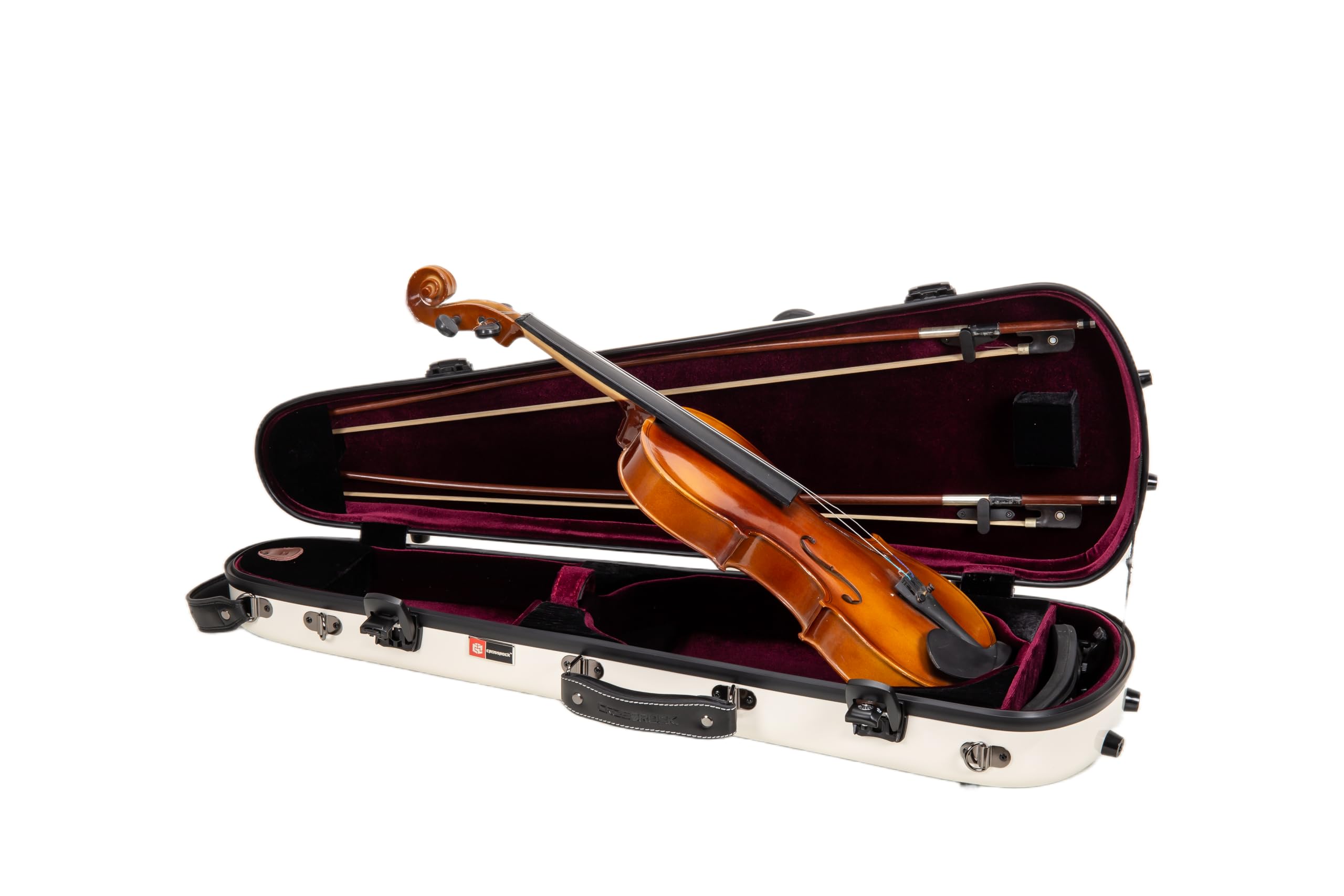 Crossrock Fiberglass Double Violin Case fits Two 4/4 Full-Size Violins- Includes TSA lock, Protective Blanket, Hygrometer, Removable Shoulder Straps- Milky White (CRF2020DVMW)