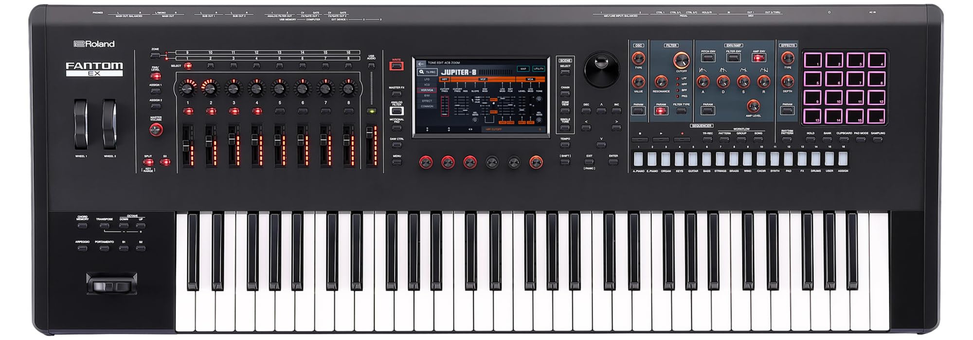 Roland Fantom 8 EX 88-Key Workstation Keyboard Synthesizer Bundle with Adjustable Stand, Sustain Pedal, Online Piano Lessons, Instructional DVD, and Austin Bazaar Polishing Cloth