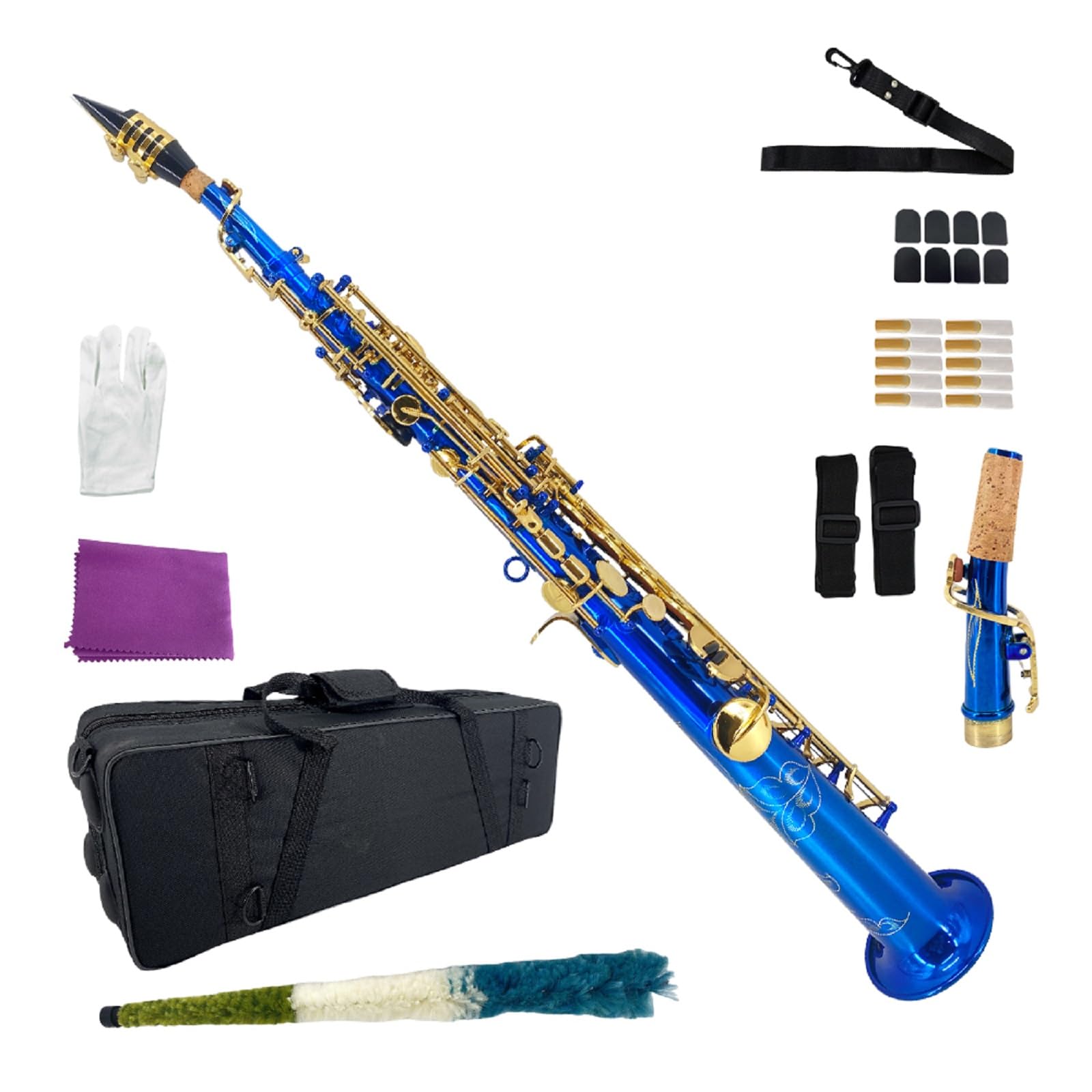 Bb Soprano Saxophone Straight Gold Sax Instruments for Beginners Students with Mouthpiece Carrying Case Straps 10Reed (gold)