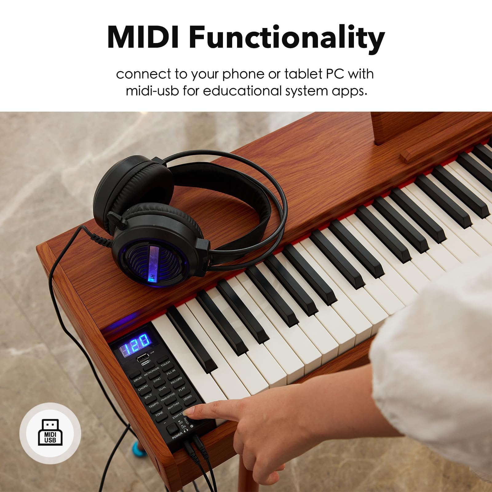 Digital Piano 88 Key Weighted Keyboard,Full-Size Desk Progressive Hammer-Action Electric Piano For Beginners, With Sheet Music Stand, Pedal,Power Adapter, Headphone Mode, Usb-Midi