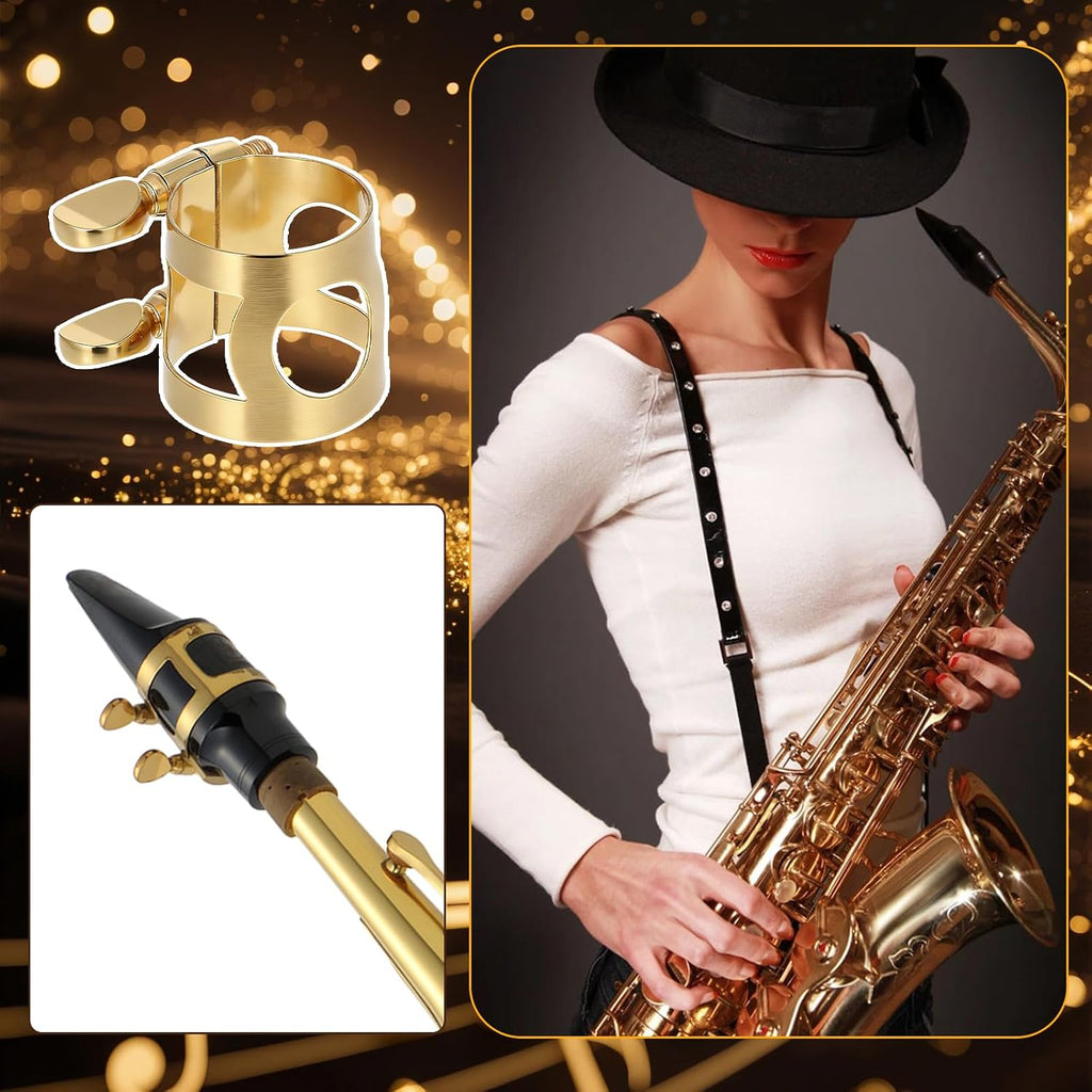 Alto Saxophone Ligature, Double Screws Saxophone Gold Fastener | Alto Sax Ligature Alto Sax Mouthpiece Ligature with Adjustable Screw