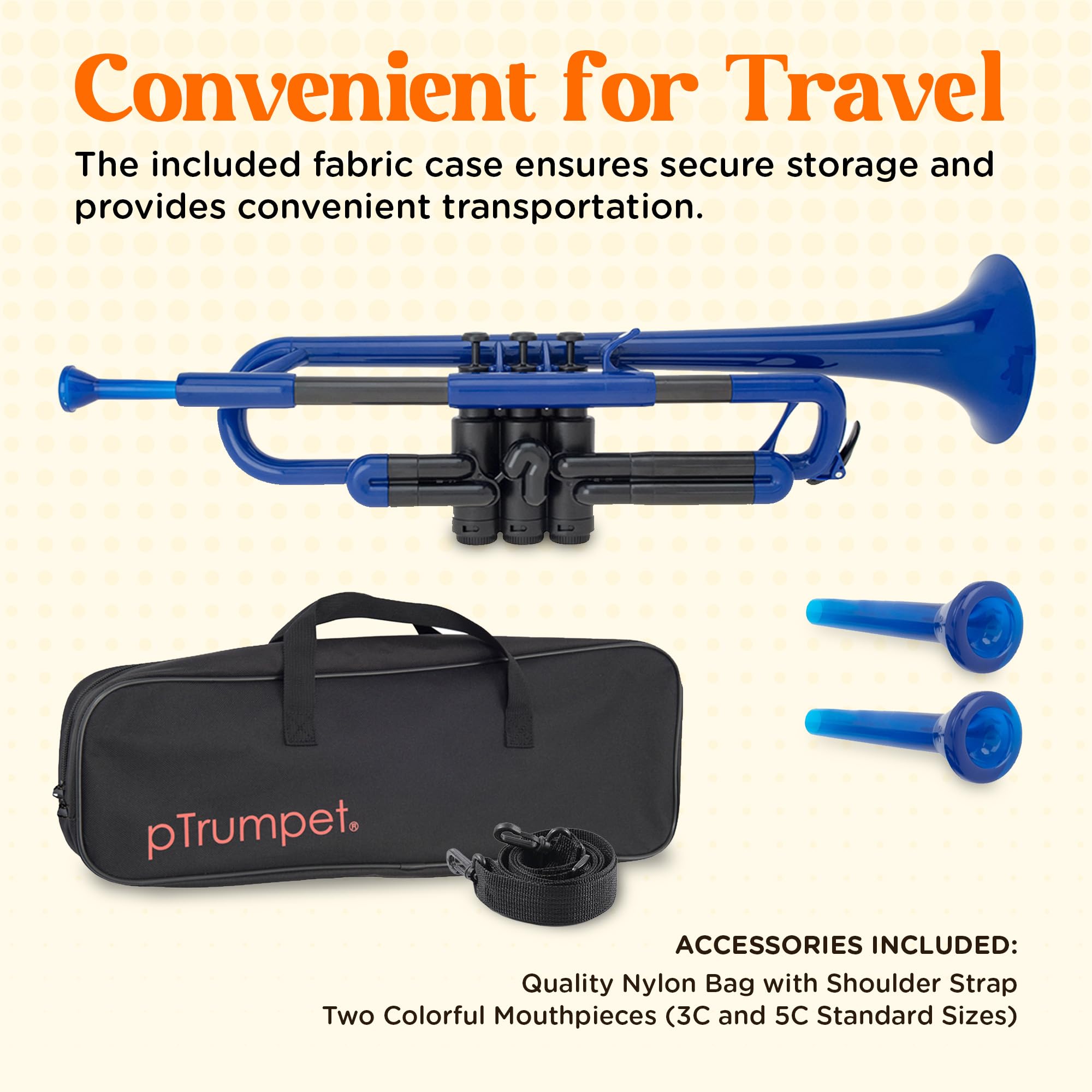 pTrumpet Bb Plastic Trumpet - Durable pInstruments Design with Ergonomic Grip - Includes 3C & 5C Mouthpieces and Carrying Bag - Authentic Sound for Students & Beginners - ABS Build - Green