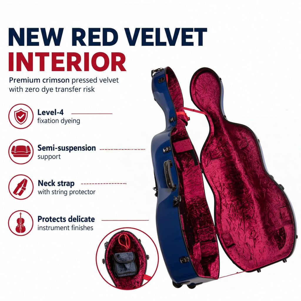 Crossrock Fiberglass 4/4 Cello Case with Wheels — Enlarged Interior Fits More Cellos | TSA Lock, Backpack Straps, Music Pouch & 3 Handles | Waterproof Hardshell — Black (CRF2030CEFBK)
