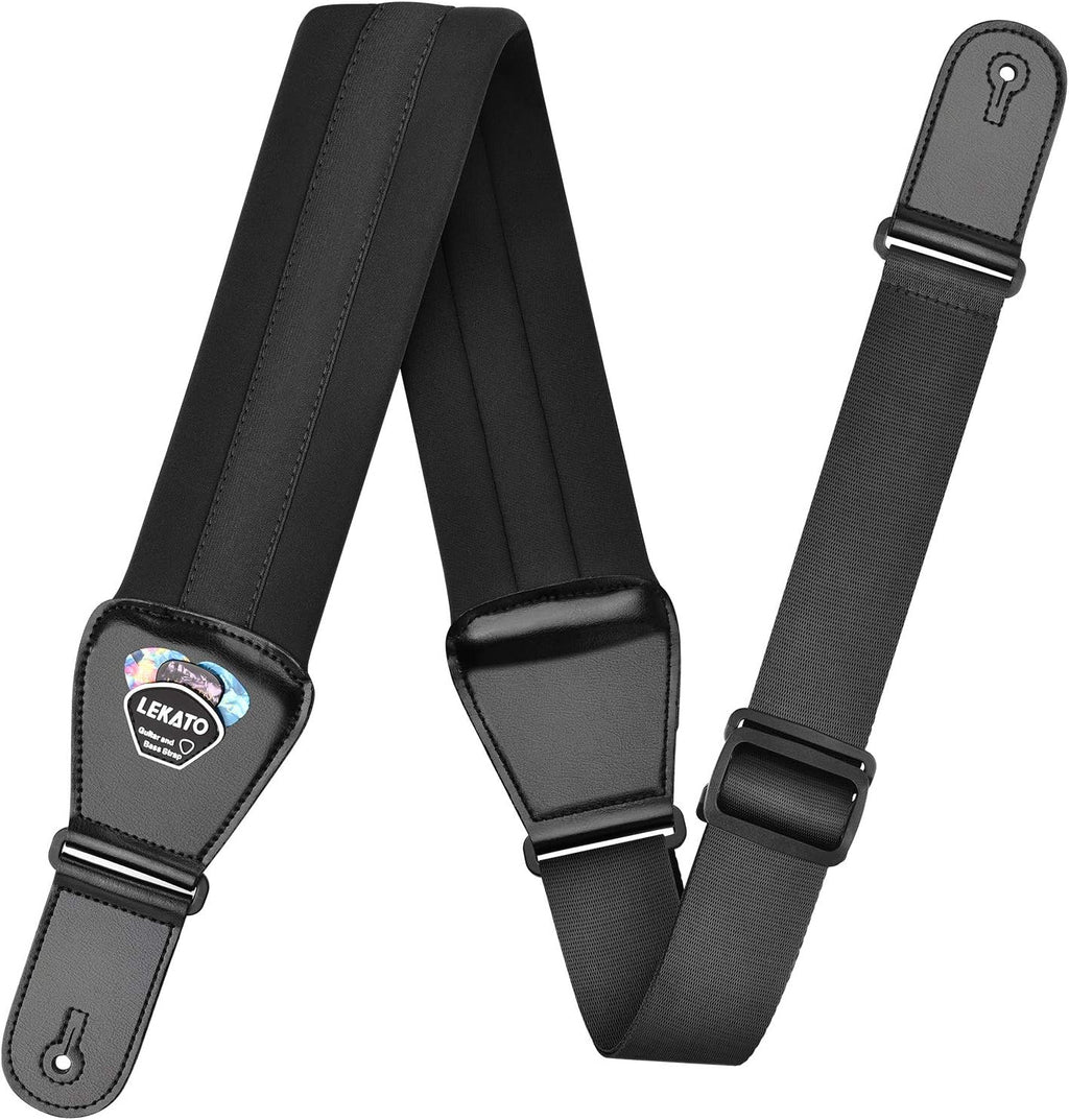 LEKATO Bass Guitar Strap for Electric Guitar & Bass 3" Wide Guitar Straps Padded Bass Guitar Strap Adjustable Length from 38" to 47" Bass Guitar Straps with Pick Holder 2 Safety Strap Locks & 6 Picks