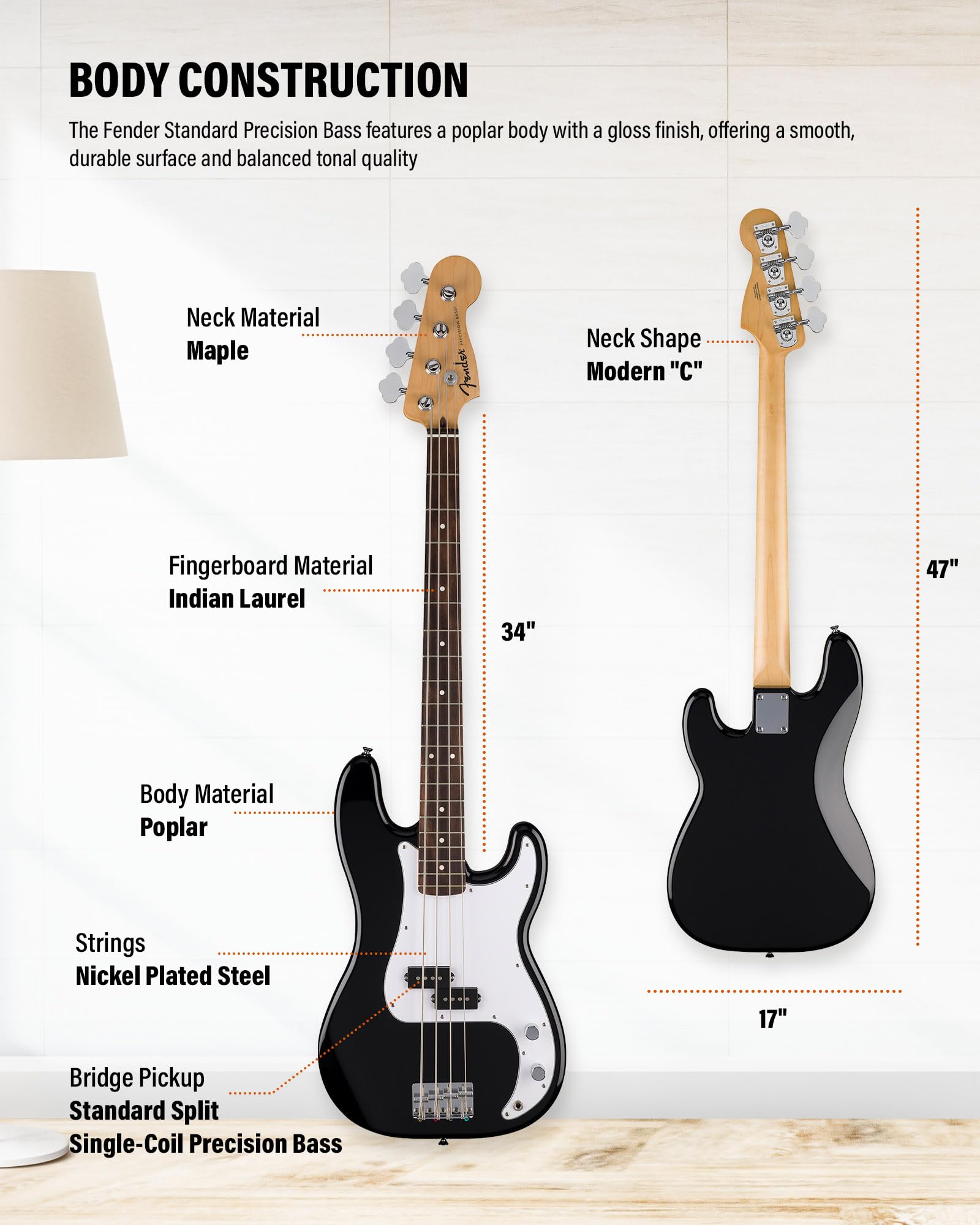 Fender Standard Jazz Bass - Olympic White Bundle with Strap, Guitar Cleaning Kit and Austin Bazaar Instructional Video