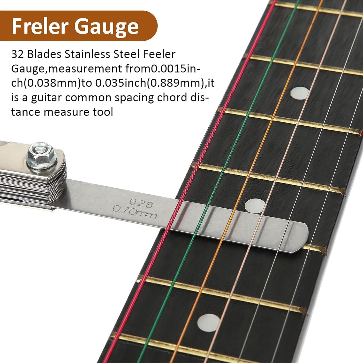 17 Pcs Guitar Luthier Tools Set Include 9 Understring Guitar Radius Gauge String Action Ruler 32 Blades Feeler Gauge Needle File Fingerboard Guards Grinding Stone with Bag for Bass Setup