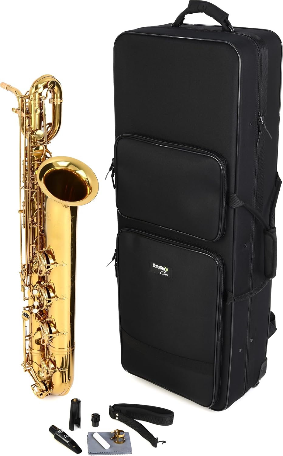 BetterSax Classic Baritone Saxophone - Professional-Grade Instrument with Dark Gold Lacquer Finish - Complete Kit for Beginners and Pros - Includes Mouthpiece, Neckstrap, and Durable Case
