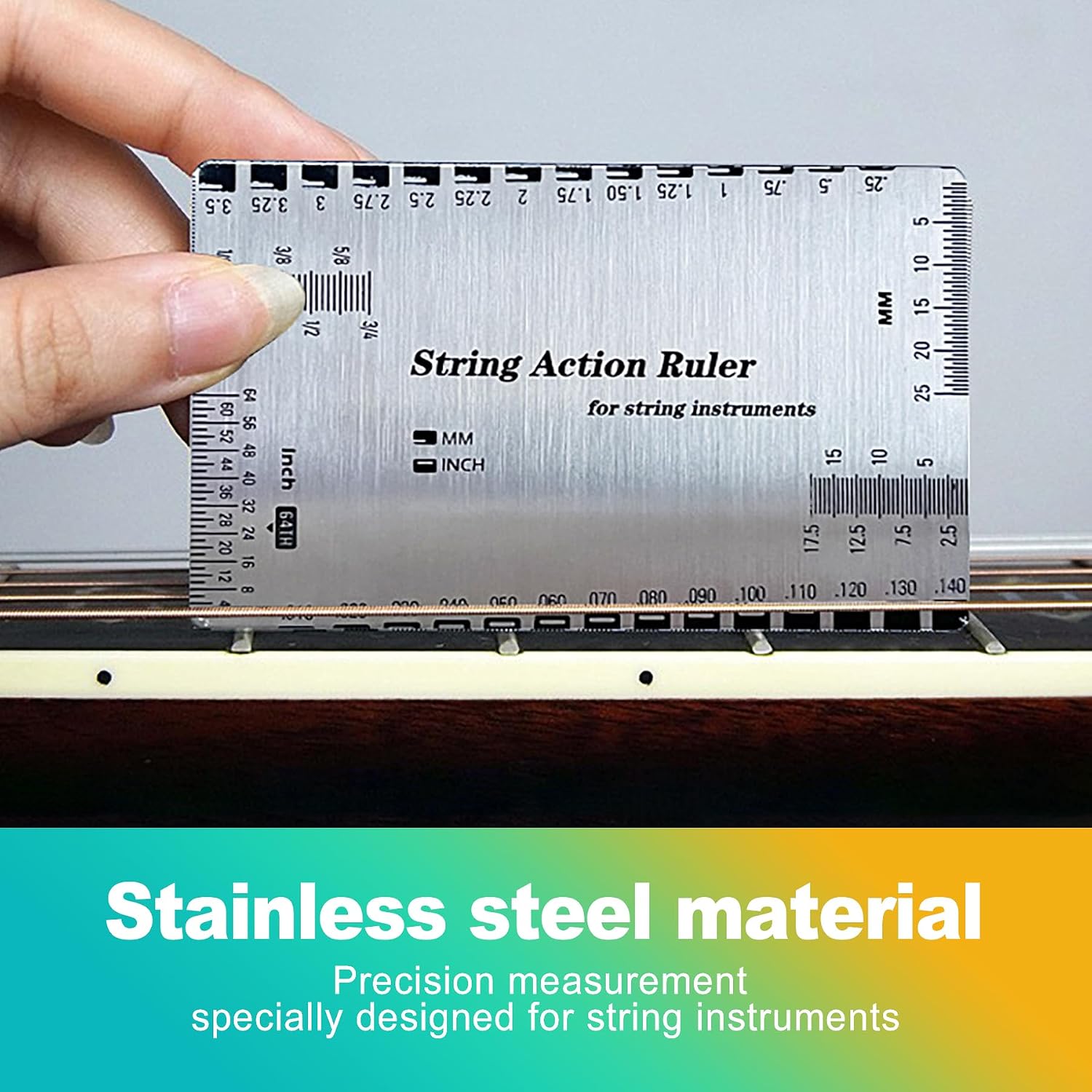 String Action Gauge & Fret Rocker Set, Stainless Steel Luthier Tool Kit for Precise Guitar Setup, Maintenance & String Height Measurement on Electric, Acoustic, Bass Guitars