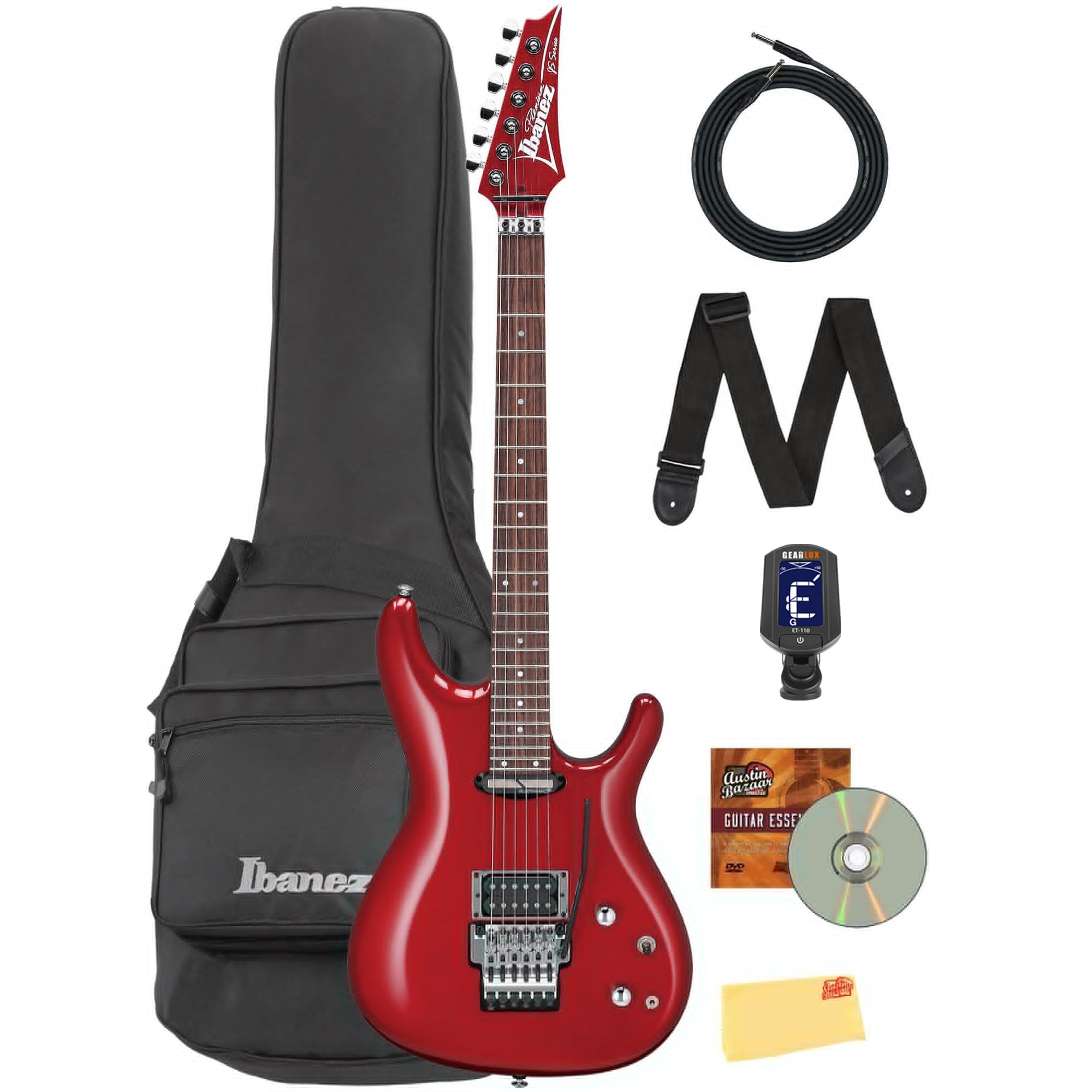 Ibanez JS240PS Joe Satriani Electric Guitar - Candy Apple Bundle with Gig Bag, Tuner, Strap, Cable, Austin Bazaar Instructional DVD, and Polishing Cloth