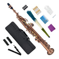 Bb Straight Soprano Saxophone Gold Lacquer Brass with Exquisite Carving and Shell Keys Full Set Includes Hard Case Mouthpiece Reeds Gloves for Students