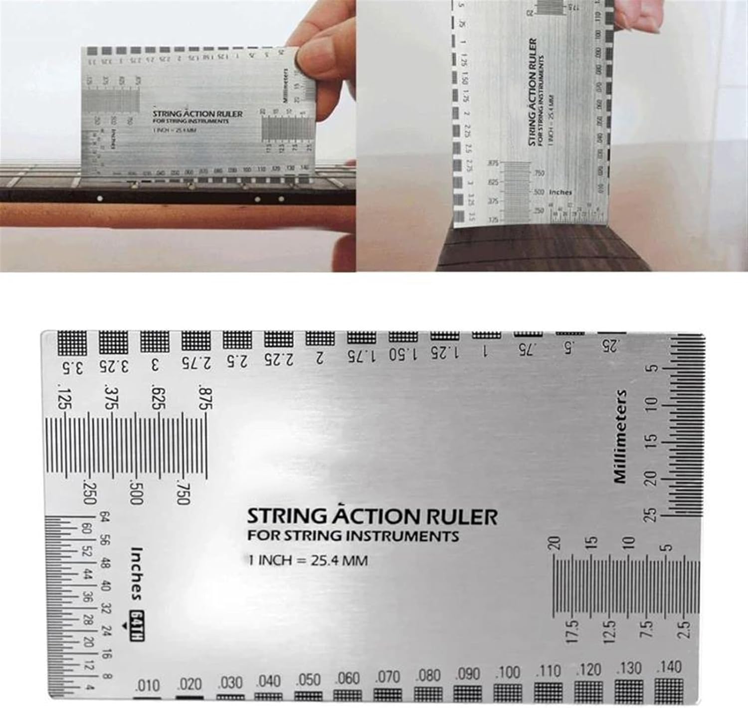 Guitar Tool Kit String Action Ruler Gauge Stainless Steel Guitar String Measuring Tool Height Gauge Guitar Set Up Repairing Tool