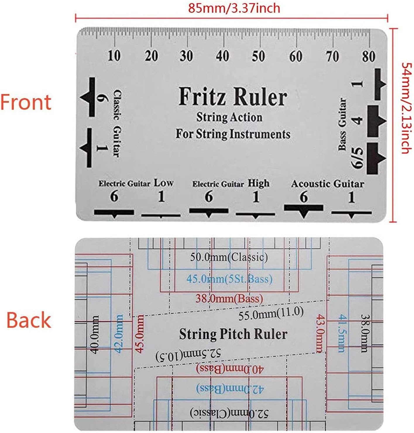 Focket Luthiers Tool Kit, Stainless Steel Guitar Neck Notched Straight Edge Guitar String Action Gauge Ruler with String Height and Pitch Measurement for Electric and Acoustic Guitars