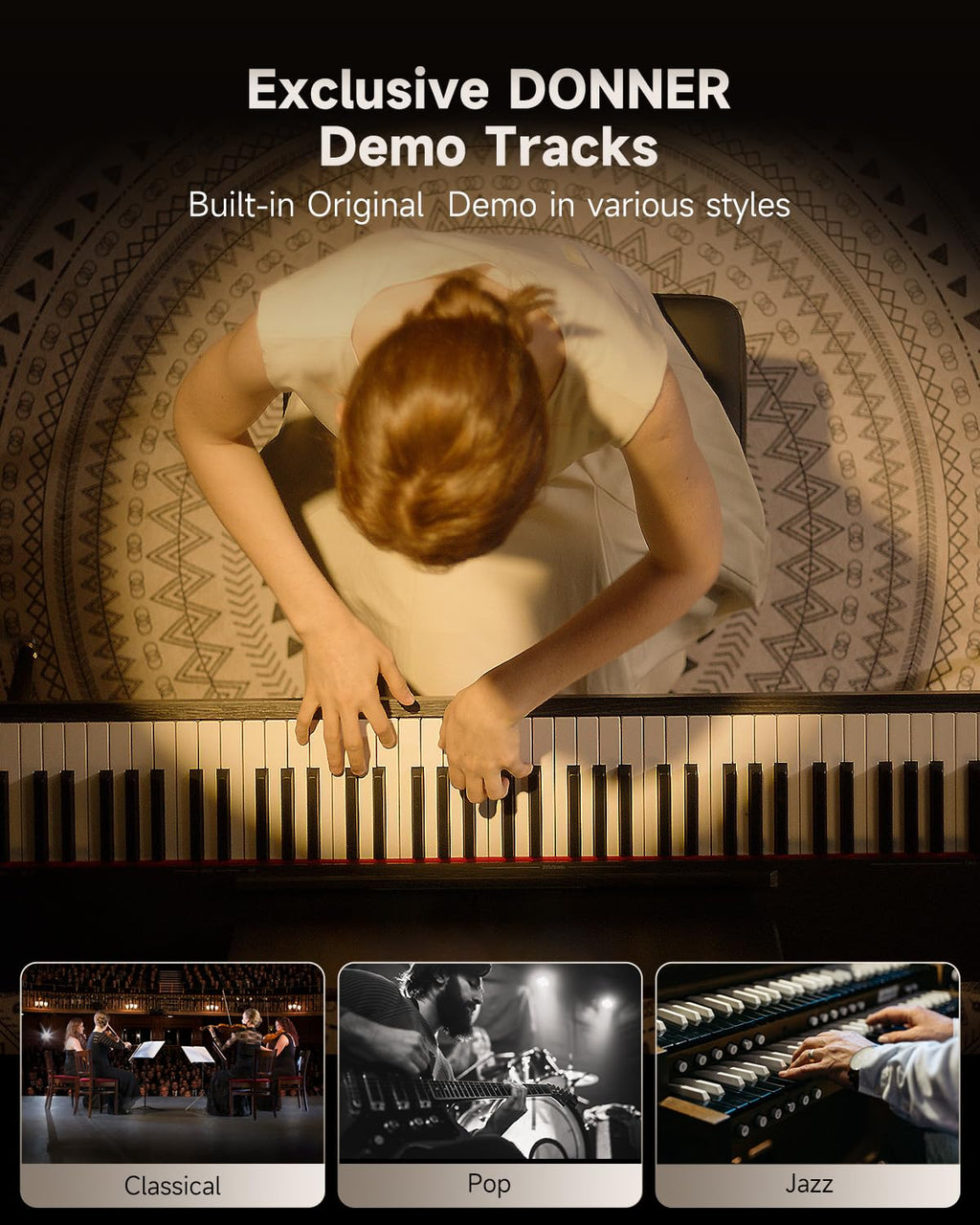 Donner OURA S100 Digital Piano with 88 Key Graded Hammer Weighted Keyboard for Beginner, Full Size Electric Piano Keyboard with Bluetooth, 3 Original Demos, LOCAL OFF, 2×10 W, Piano Three Pedal,White