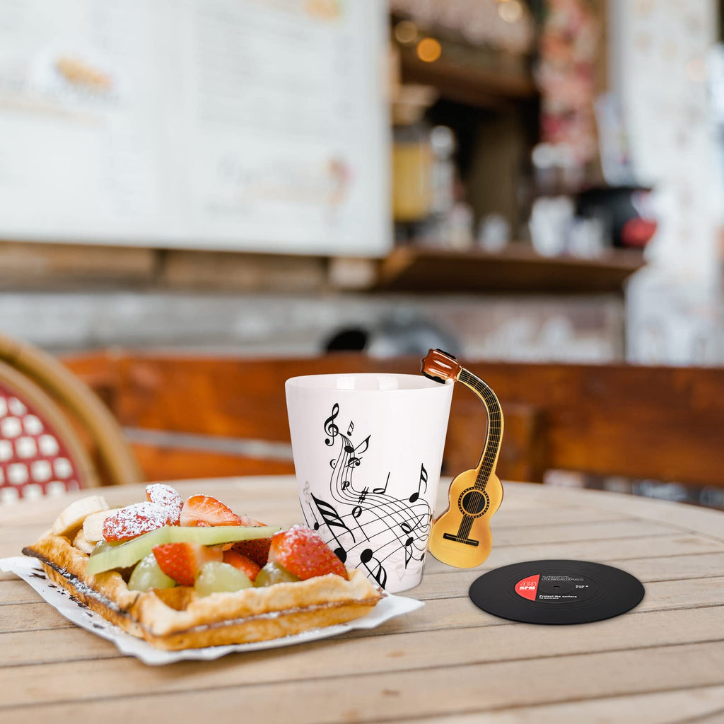 Maustic Novelty Violin Mug - 13 Oz Ceramic with Vinyl Record Coaster, Perfect for Music Lovers, Musicians, and Violinists - Ideal for Christmas or Birthday Gifts