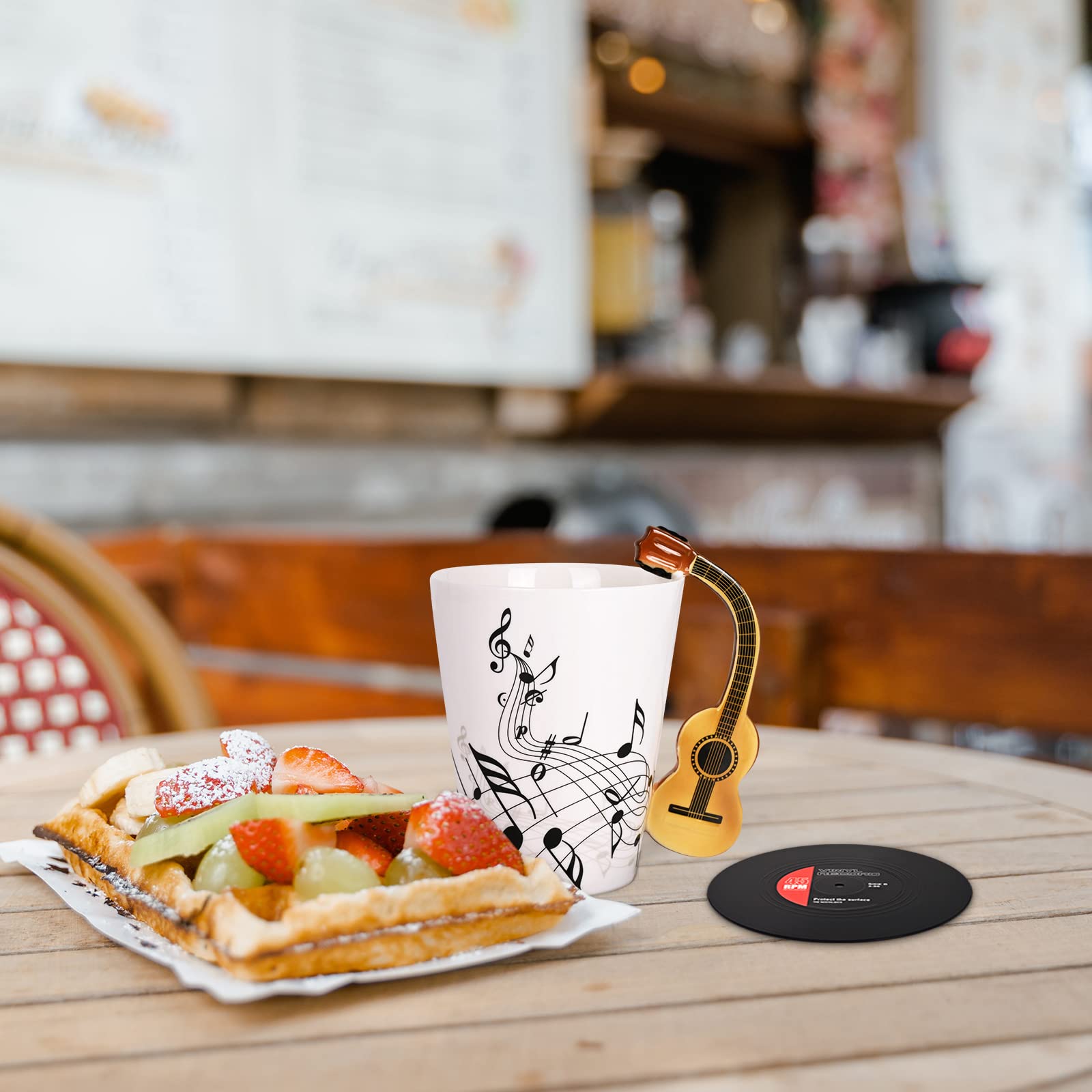 Maustic Novelty Violin Mug - 13 Oz Ceramic with Vinyl Record Coaster, Perfect for Music Lovers, Musicians, and Violinists - Ideal for Christmas or Birthday Gifts