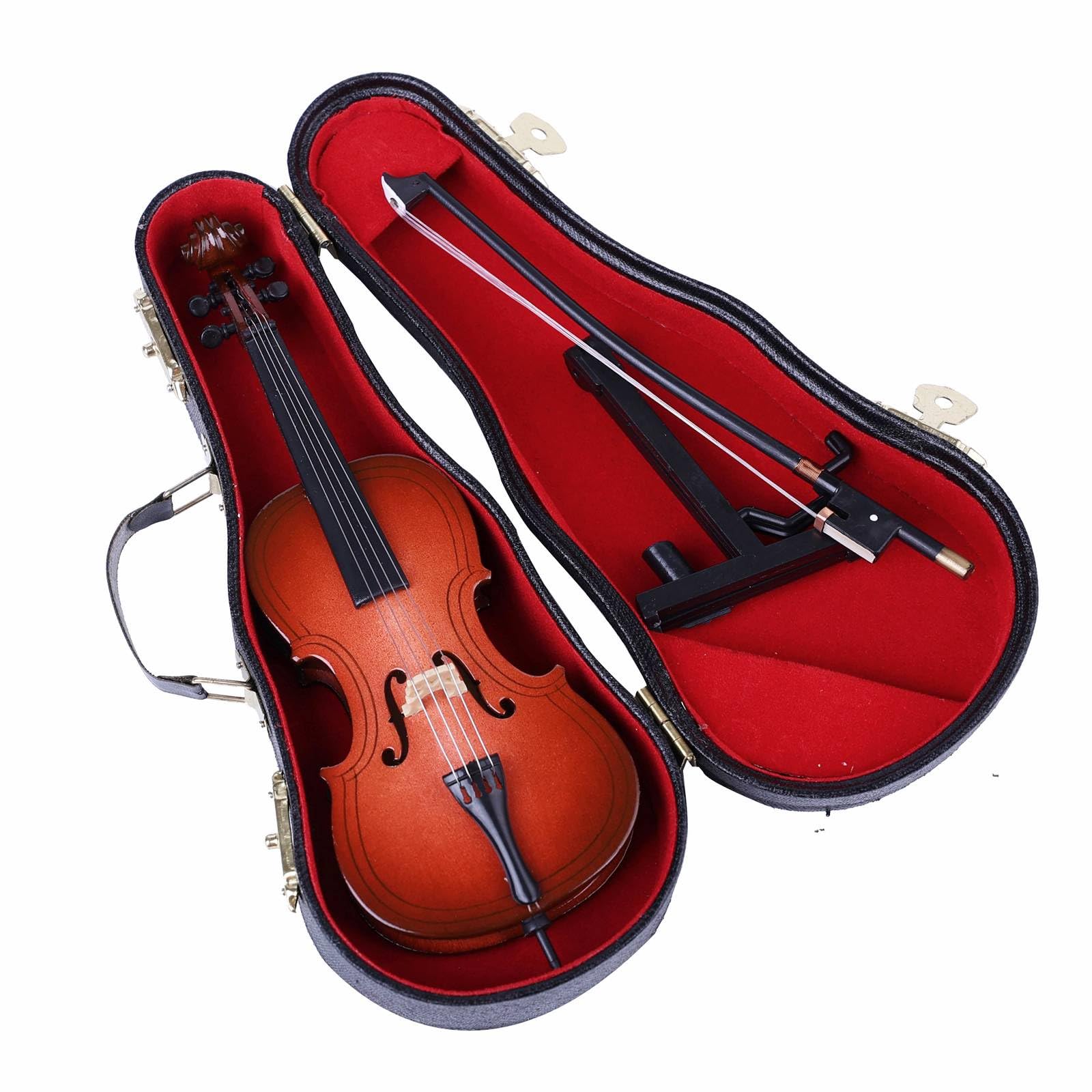 Wooden Miniature Cello with Stand, Bow and Case Mini Musical Instrument Cello Replica Collectible Figurines Dollhouse Accessories Model Home Decoration Display Ornament (5.51"x1.97"x0.63")
