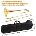 YAYUZEST Bb Tenor Slide Trombone for Students Beginners, B Flat Brass Plated Trombone Instrument with Hard Case Mouthpiece White Gloves and Cleaning Kit (Gold)