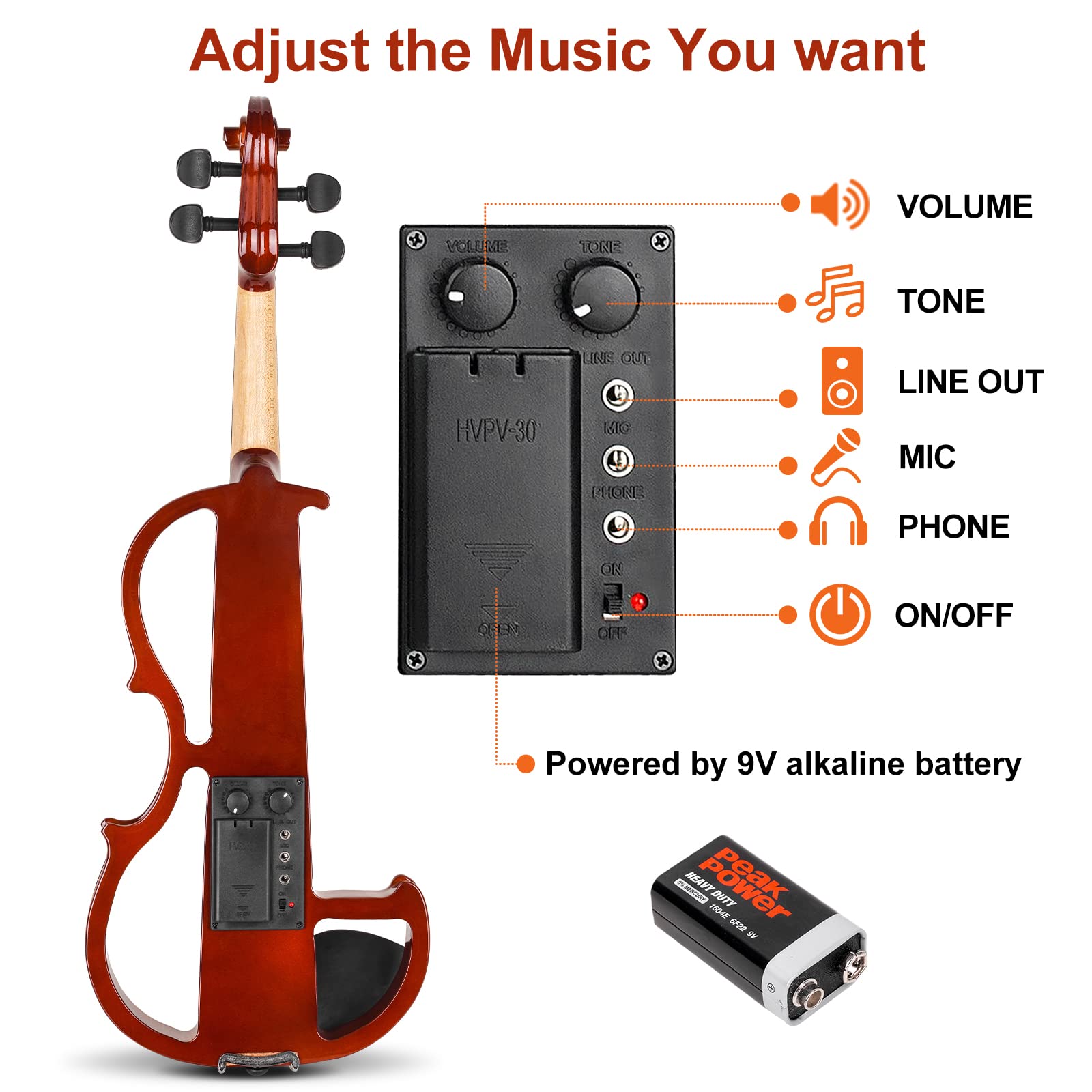 Vangoa Electric Violin Full Size 4/4, Black Silent Electric Violin, Solid Wood Metallic Electric Fiddle with Ebony Fittings, Beginner Kit for Adults Teens