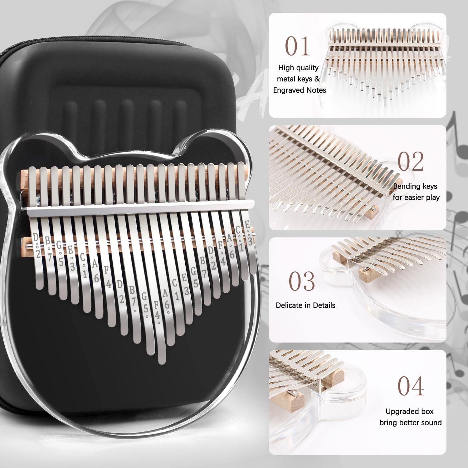 Acrylic Kalimba Thumb Piano,YUNDIE Portable 17 Keys Mbira Crystal Finger Piano, Musical Instruments Birthday Gift for Adult Beginners Professional(Clear) (17 Keys)