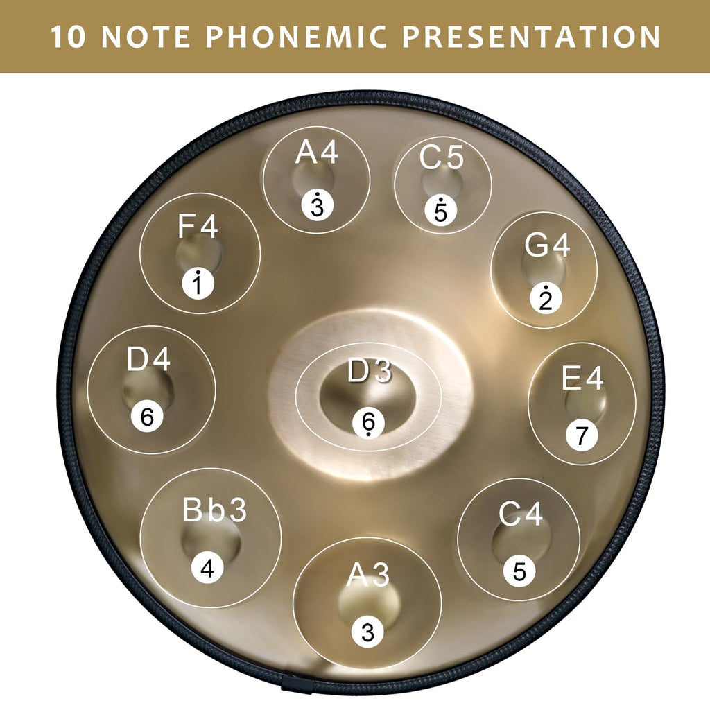 Handpan Drum 22 Inches D Minor Kurd, 432Hz 10 Notes Hand Drum Instrument, Premium Steel Drum, Handpan Instrument for Adults (Gold)
