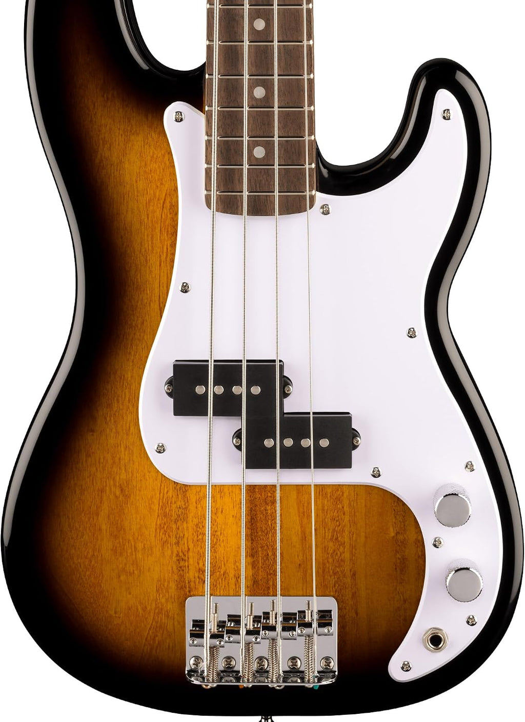 Fender Squier Mini Precision Bass Electric Guitar - 2-Color Sunburst Bundle with Instrument Cable, Tuner, Strap, Picks and Austin Bazaar Instructional DVD