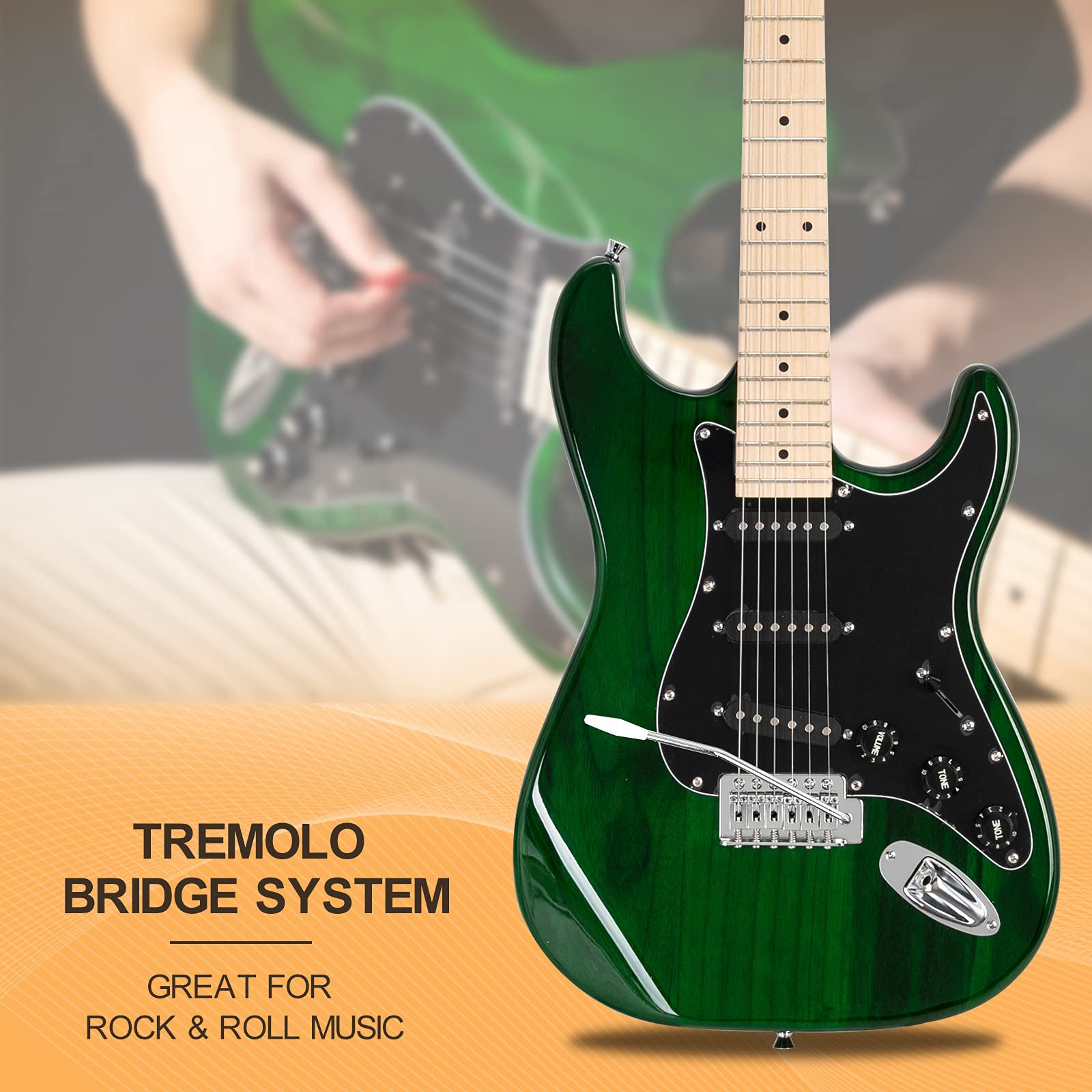 GLARRY Full Size Electric Guitar for Music Lover Beginner with 20W Amp and Accessories Pack Guitar Bag (GREEN, Left Handed 39")