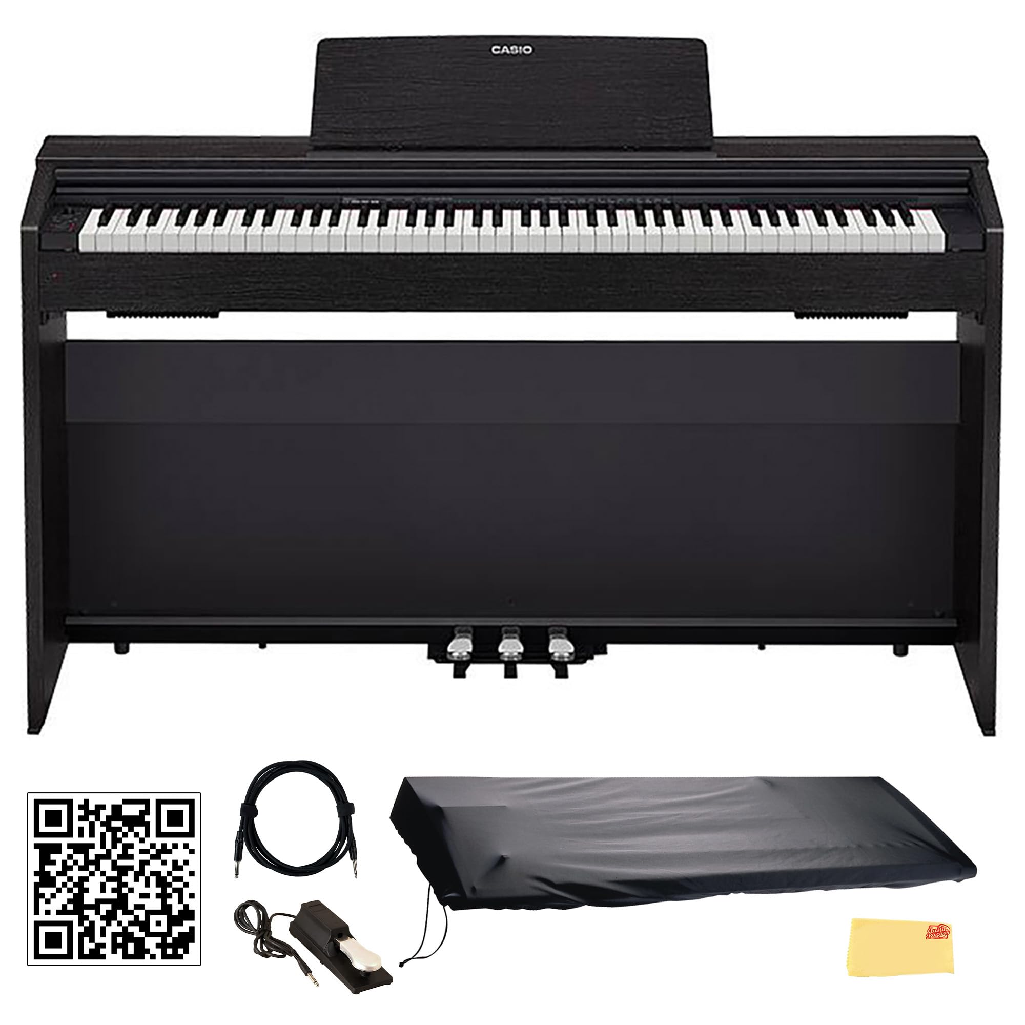 Casio PX-870 Privia Digital Piano - Black Bundle with Furniture Bench, Headphones, Instructional Book, Online Lessons, Instructional DVD, and Austin Bazaar Polishing Cloth