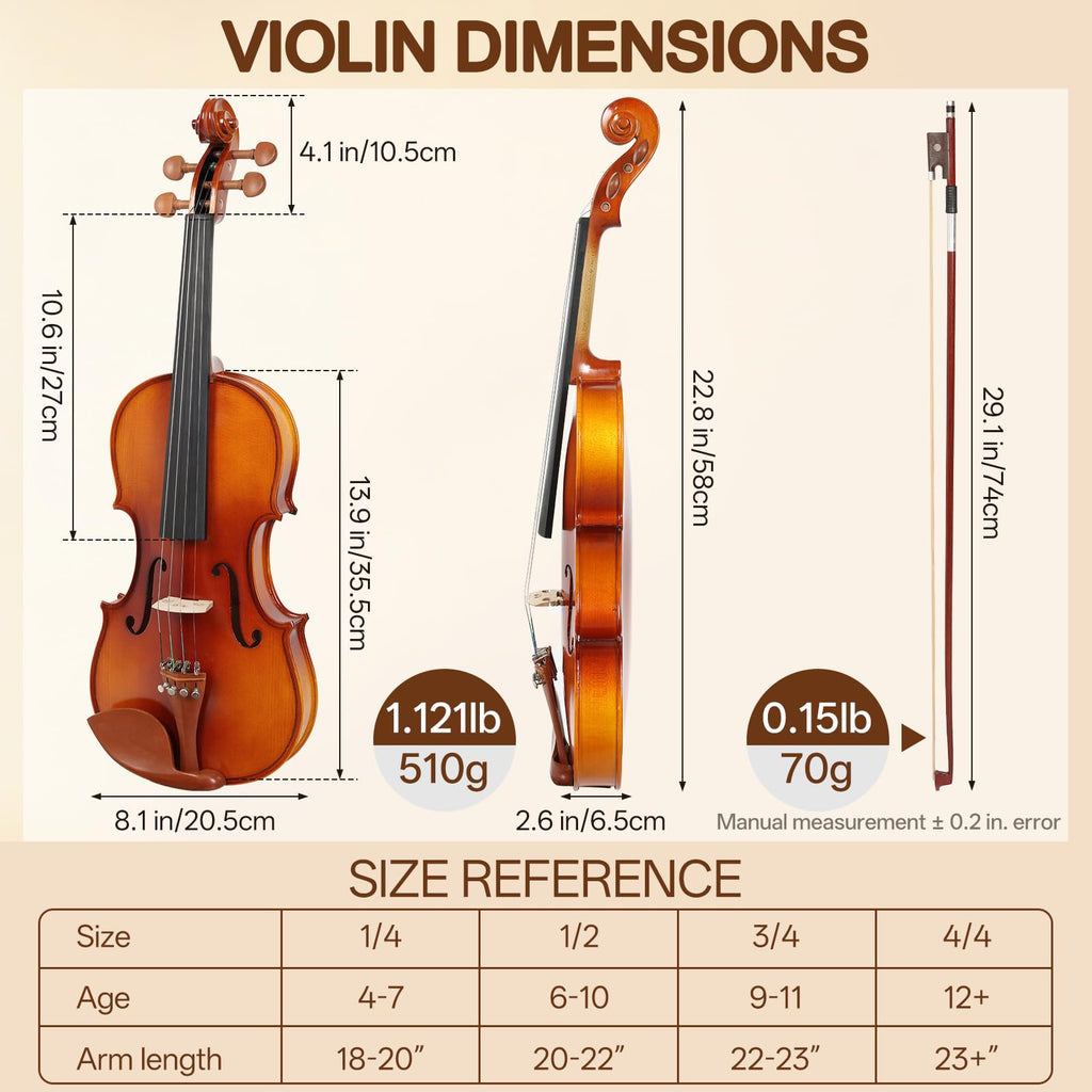 Kmise Teacher Approved 4/4 Full Size Violin Starter Kit for Adults Beginners Students, High Density Ebony Acoustic Violins, Fiddle Bundle with Case, Bow, Rosin, Strings, Shoulder Rest & Guide